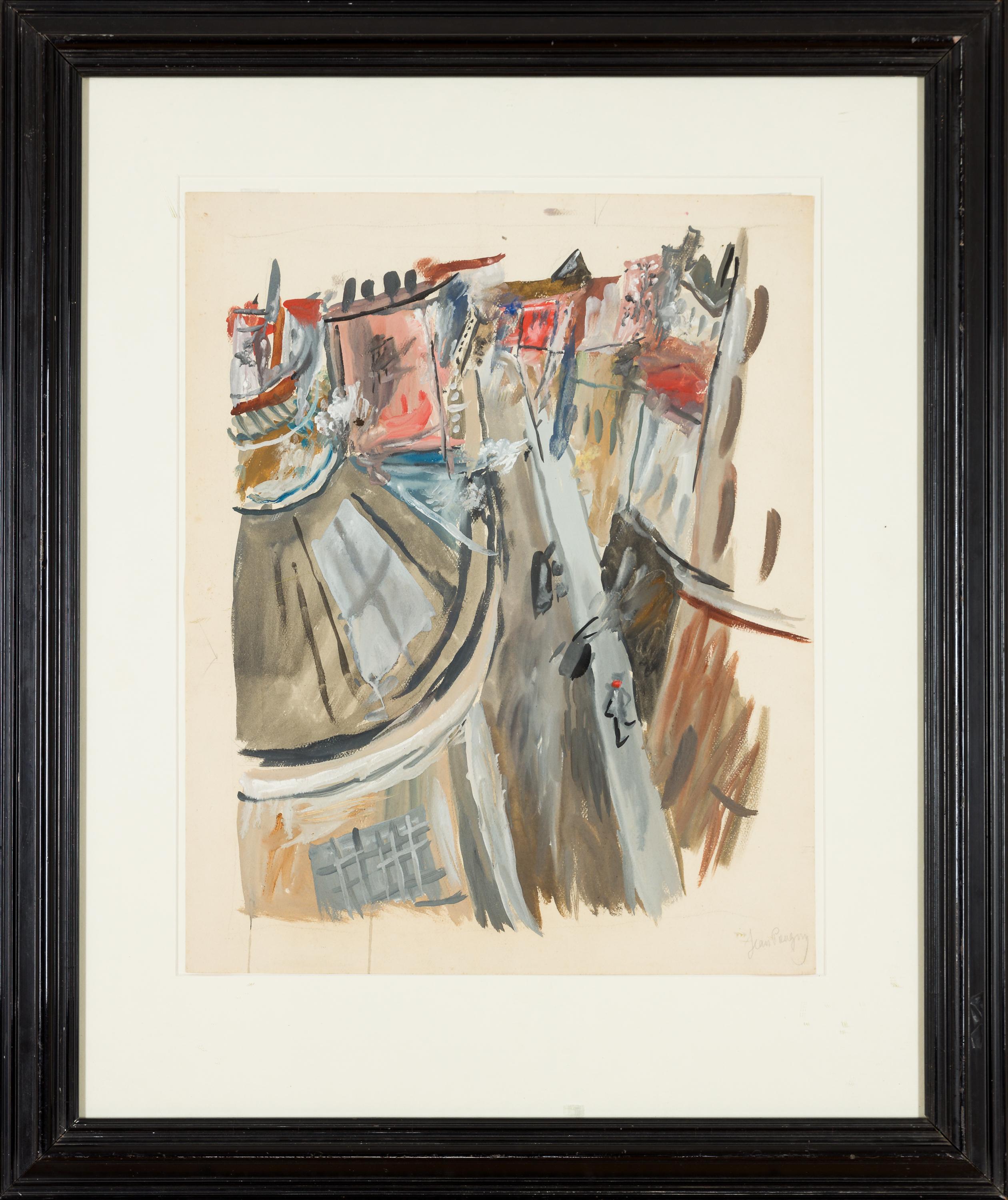 Blick auf die Straße - Landscape Painting Beige di Jean Pougny (Ivan Puni)