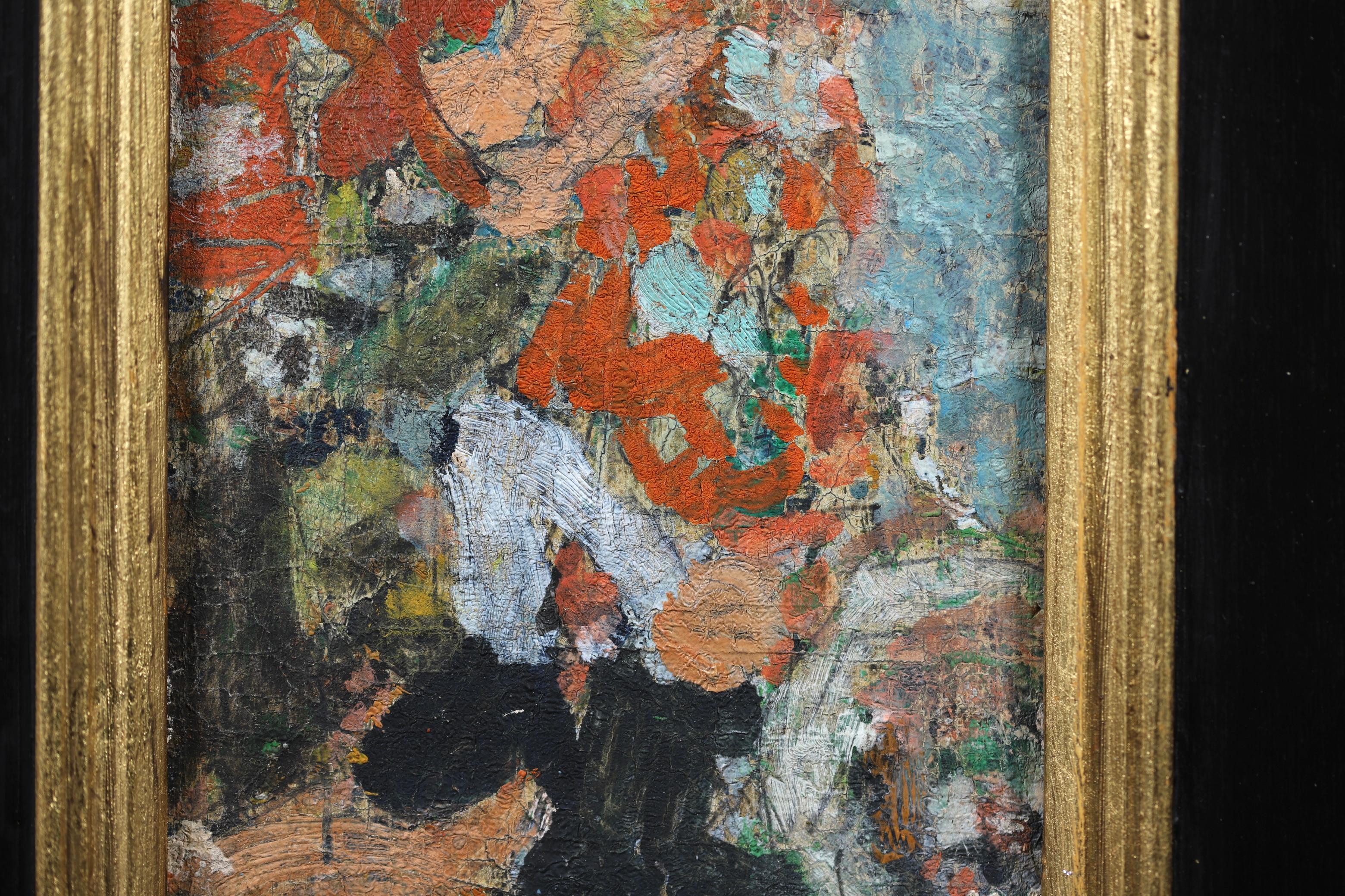 Le Violoniste – Expressionistisches Ölgemälde, Porträt eines Violinisten von Jean Albert Pougny (Grau), Figurative Painting, von Jean Pougny (Ivan Puni)