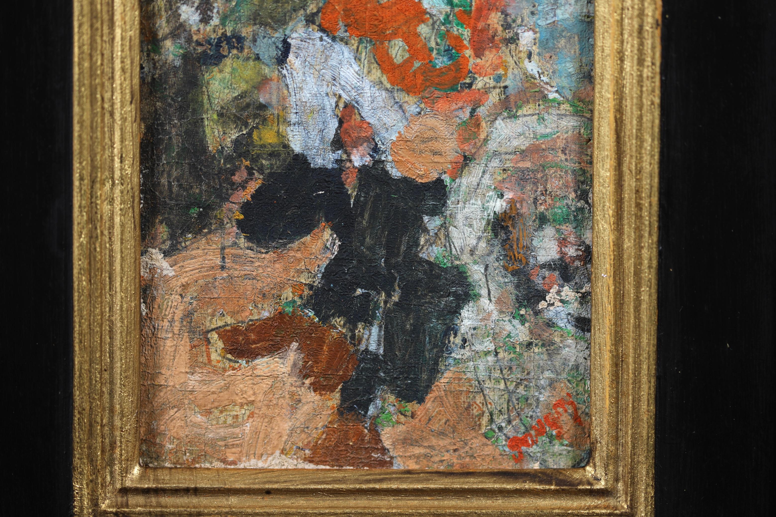 Signiertes expressionistisches Porträt in Öl auf Leinwand, circa 1942, des französischen Malers Jean Albert Pougny. Das Werk zeigt einen Geiger in einem Interieur. 

Unterschrift
Signiert unten rechts

Abmessungen:
Gerahmt: 13,5 