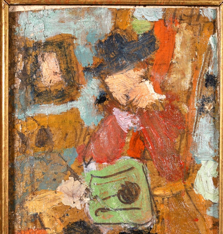 Jean Pougny Painter at Easel Expressionist Oil, Figure in Interior