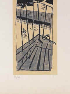 Paysage urbain - Lithographie originale de Jean Pougny - Milieu du 20e siècle