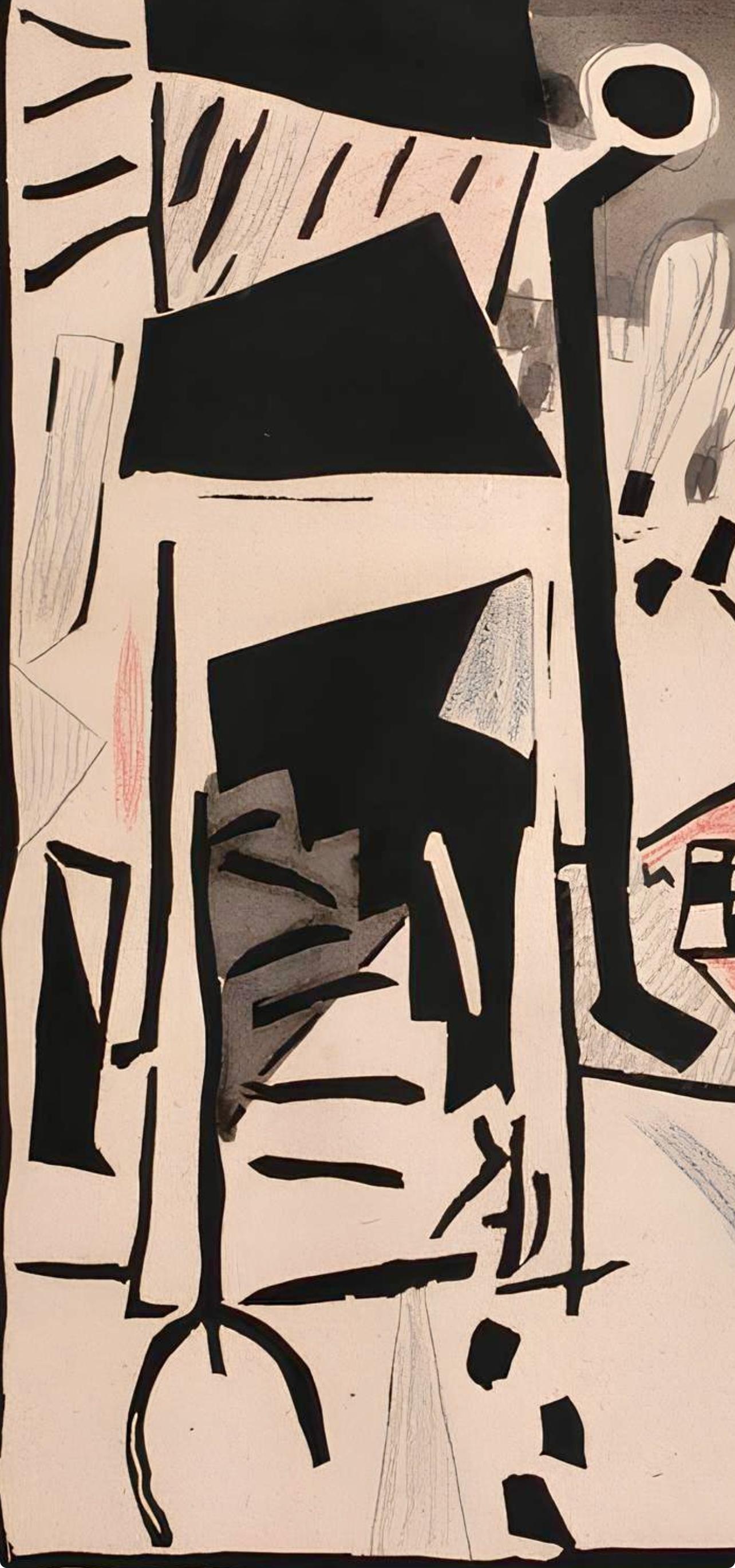 Pougny, Composition, Pougny, dix linogravures originales, 1914-1920 (after) - Beige Abstract Print by Jean Pougny (Ivan Puni)