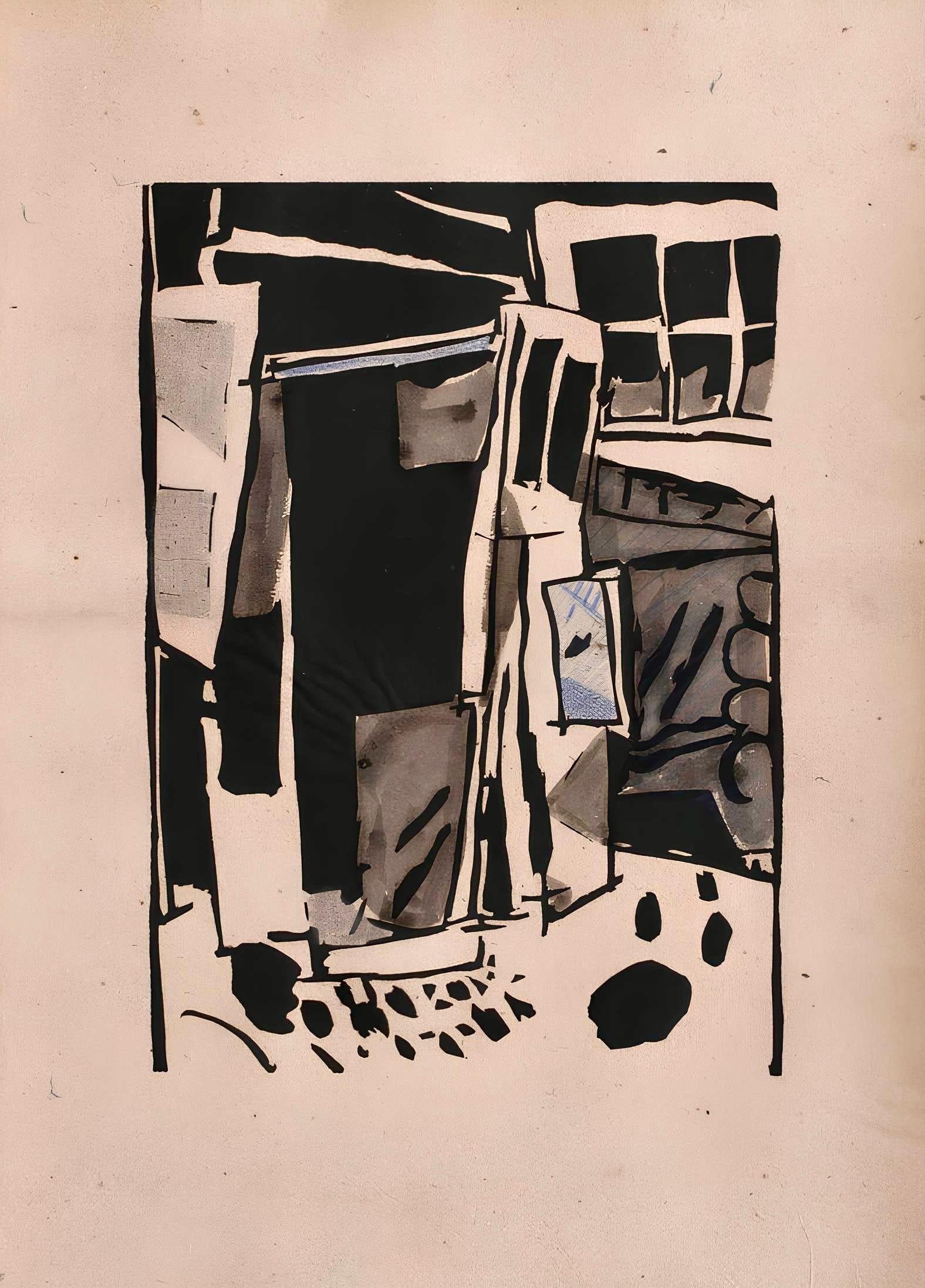 Pougny, Composition, Pougny, dix linogravures originales, 1914-1920 (after) - Black Landscape Print by Jean Pougny (Ivan Puni)