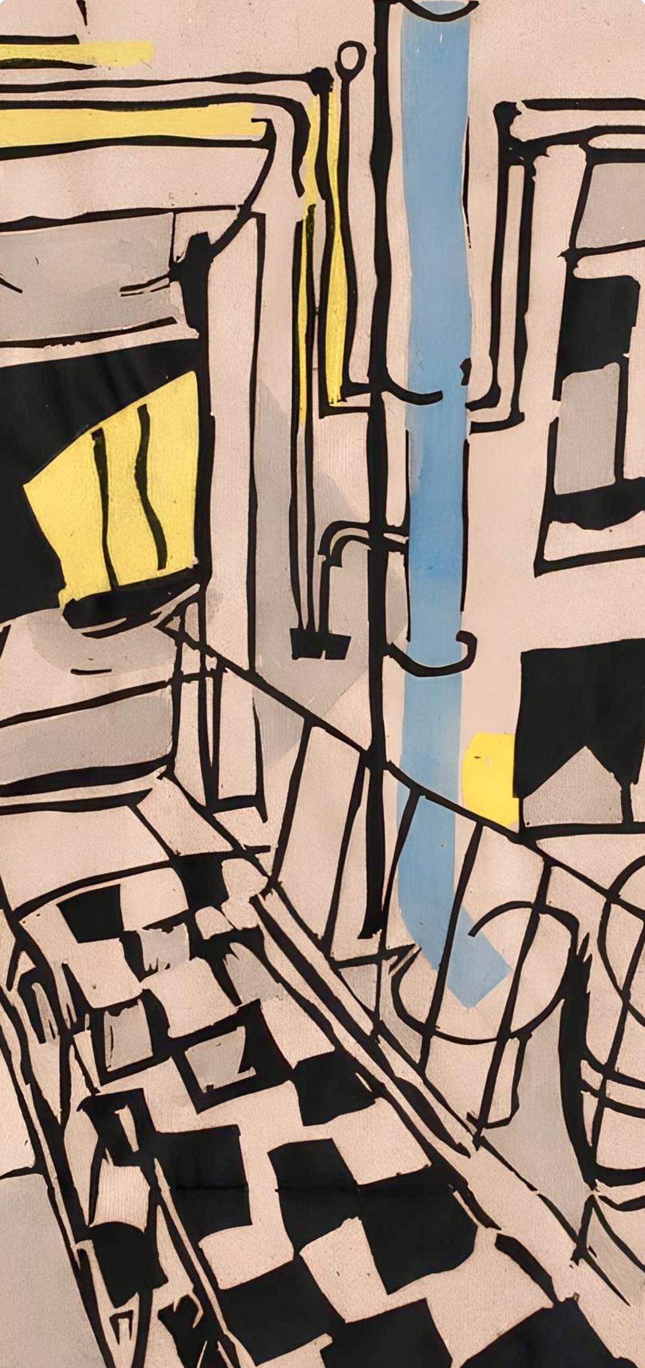 Pougny, Composition, Pougny, dix linogravures originales, 1914-1920 (after) - Beige Abstract Print by Jean Pougny (Ivan Puni)