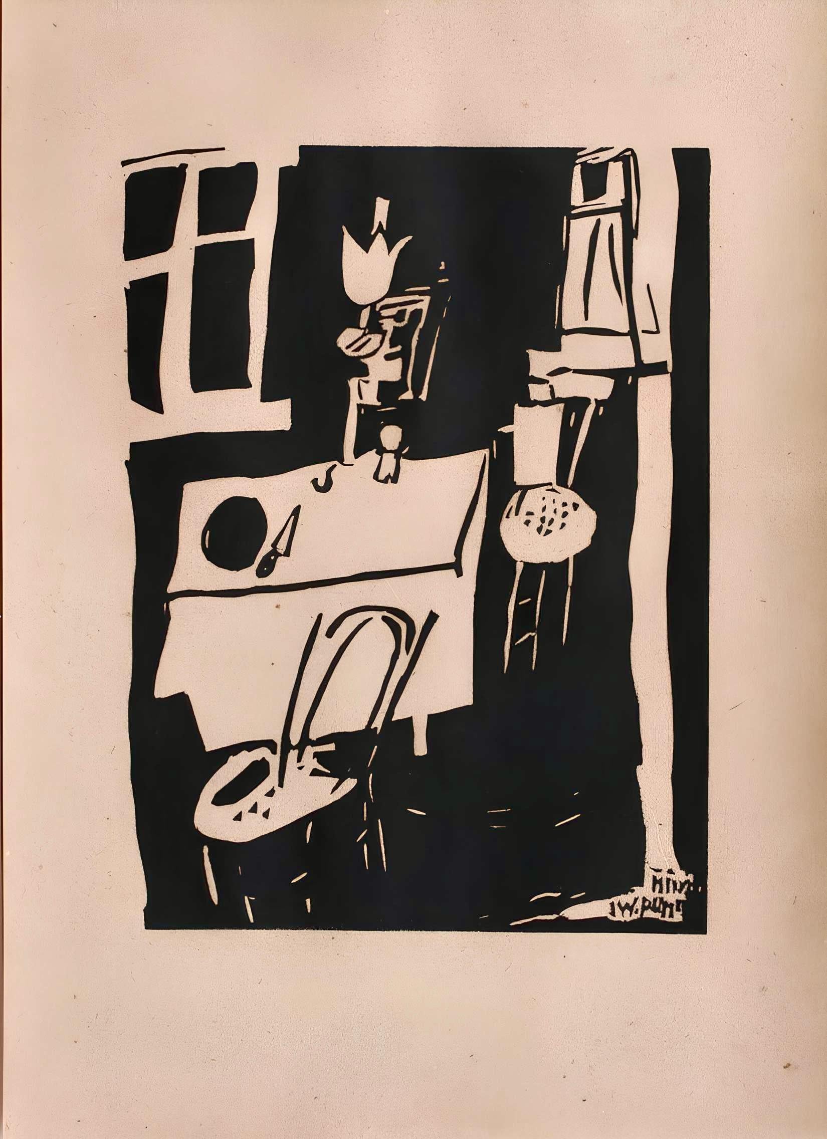Linocut on vélin vergé ancien paper. Unsigned and unnumbered, as issued. Good condition. Notes: From the folio, Pougny, dix linogravures originales, 1964. Published by Au Vent d'Arles, Saint Paul de Vence; rendered by Cardin et Bogratchew, Paris;