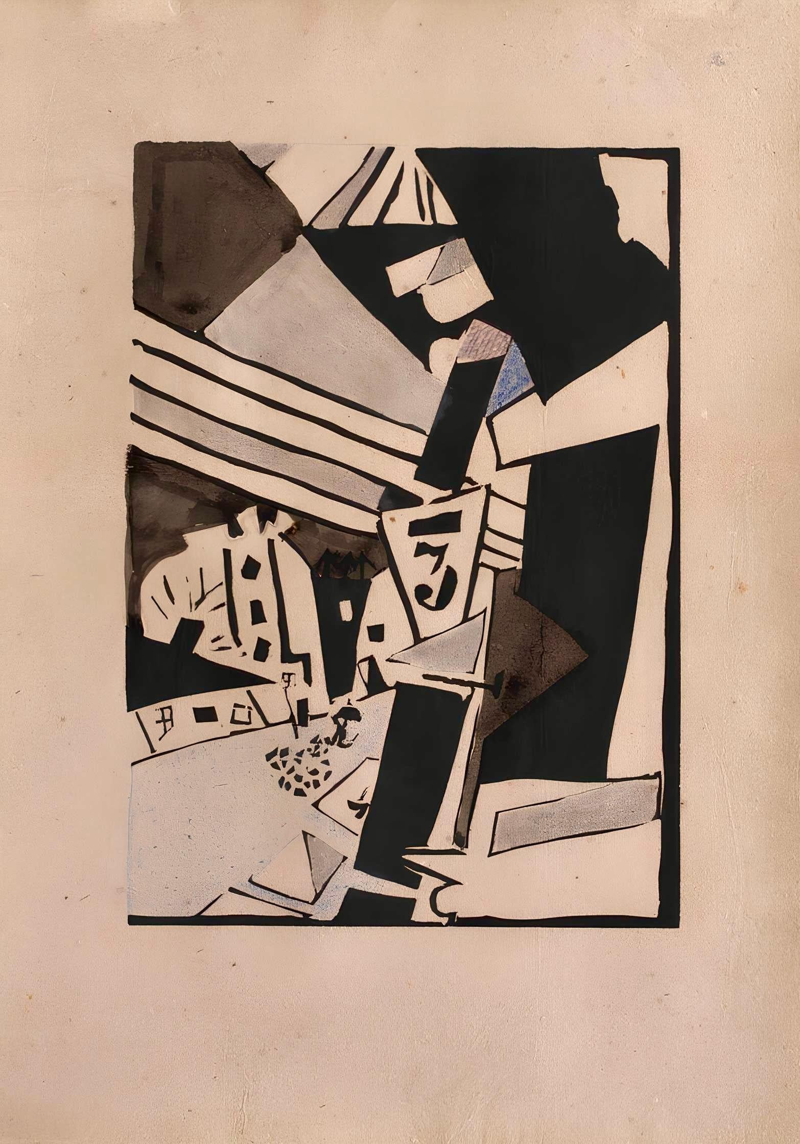 Linocut on vélin vergé ancien paper. Unsigned and unnumbered, as issued. Good condition. Notes: From the folio, Pougny, dix linogravures originales, 1964. Published by Au Vent d'Arles, Saint Paul de Vence; rendered by Cardin et Bogratchew, Paris;