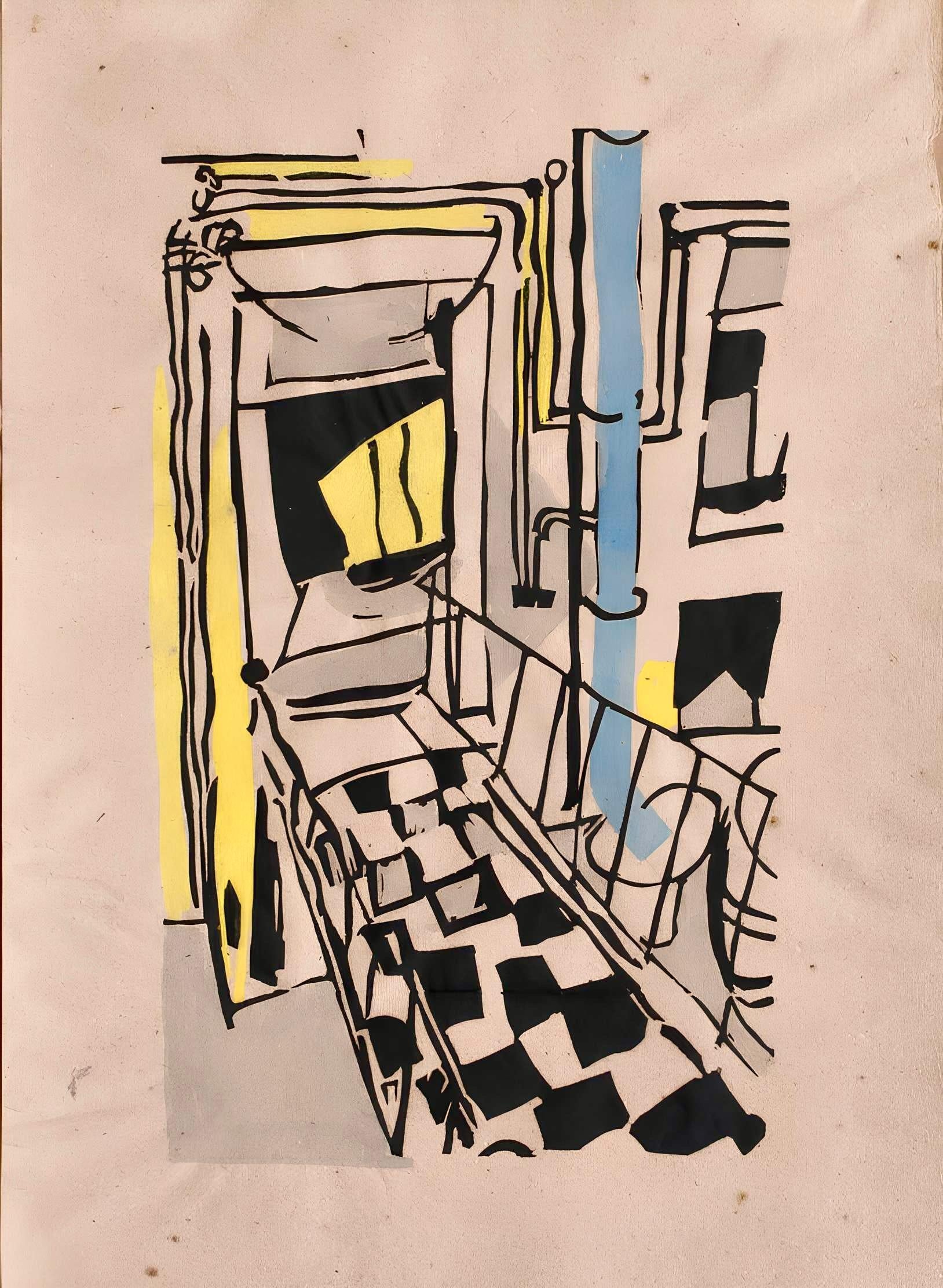 Linocut on vélin vergé ancien paper. Unsigned and unnumbered, as issued. Good condition. Notes: From the folio, Pougny, dix linogravures originales, 1964. Published by Au Vent d'Arles, Saint Paul de Vence; rendered by Cardin et Bogratchew, Paris;