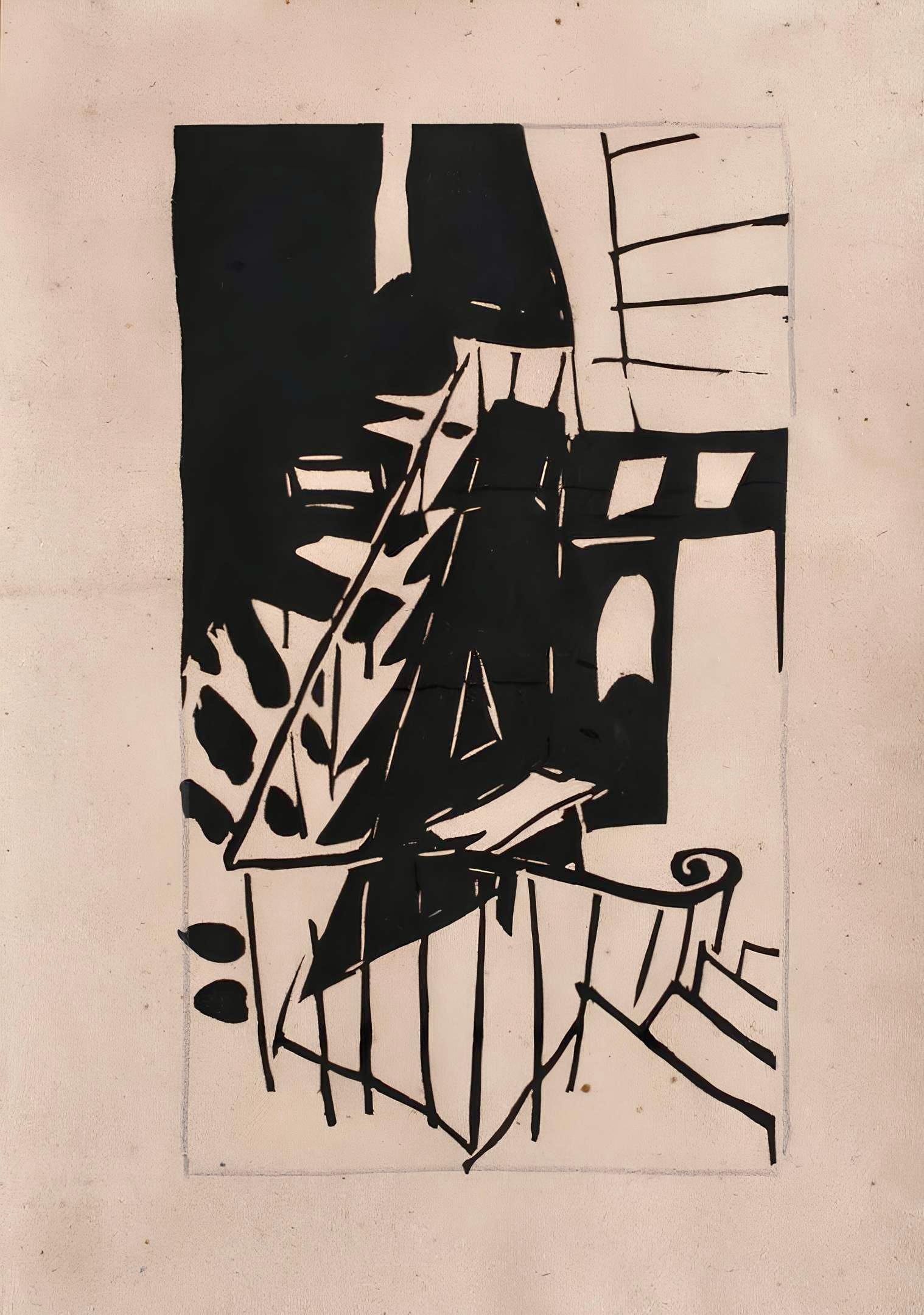 Linocut on vélin vergé ancien paper. Unsigned and unnumbered, as issued. Good condition. Notes: From the folio, Pougny, dix linogravures originales, 1964. Published by Au Vent d'Arles, Saint Paul de Vence; rendered by Cardin et Bogratchew, Paris;