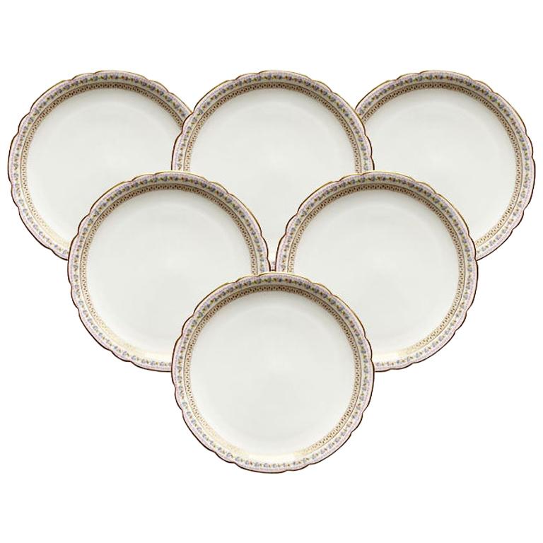 Ensemble de 6 assiettes à salade Jean Pouyat pour Limoges en or et rose, 19ème siècle en vente