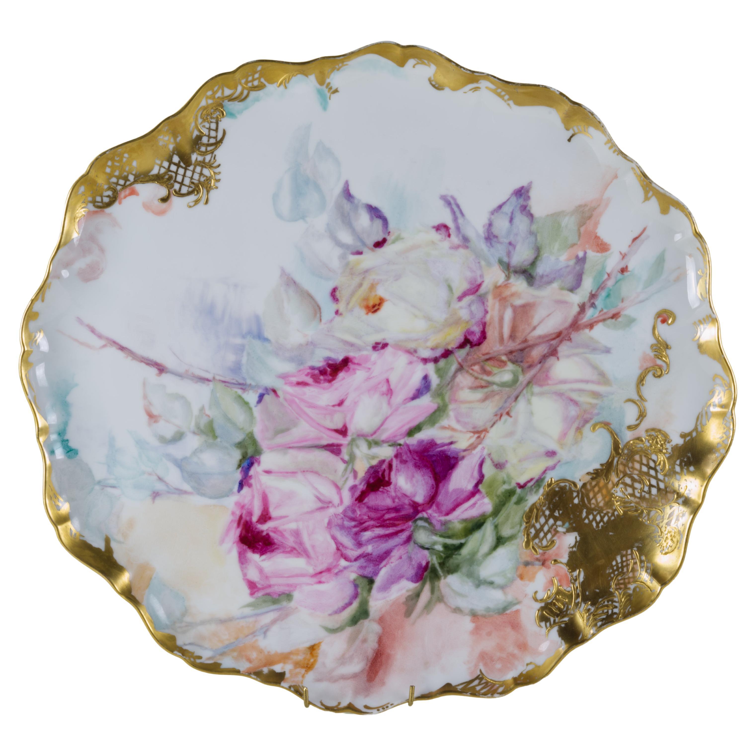 Jean Pouyat Limoges France Large Oval Hand-painted Porcelain Tray  For Sale