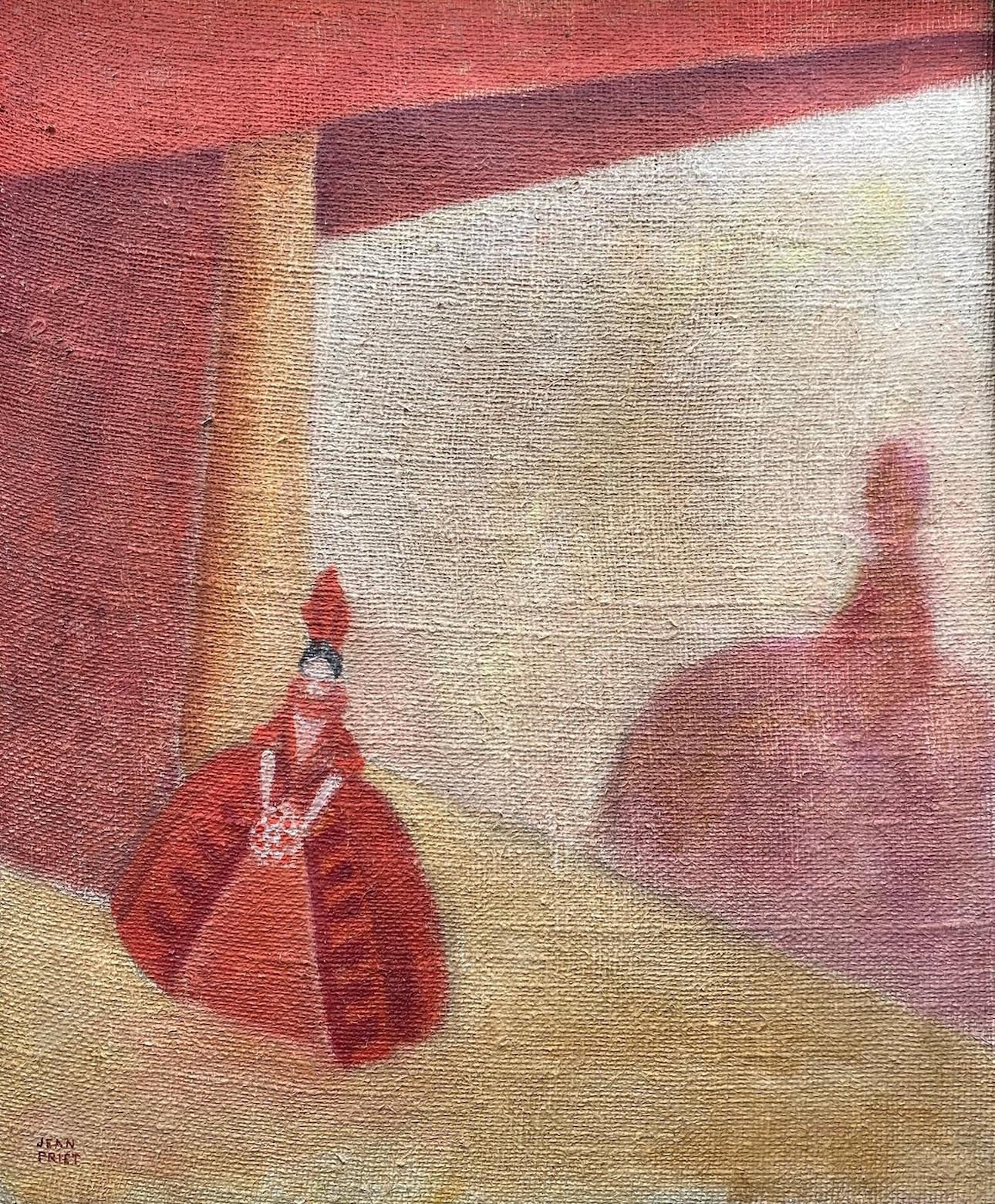 Sur scène : Art Déco Diva in Red, Théâtre de Paris, décor moderniste géométrique - Painting de Jean Priet