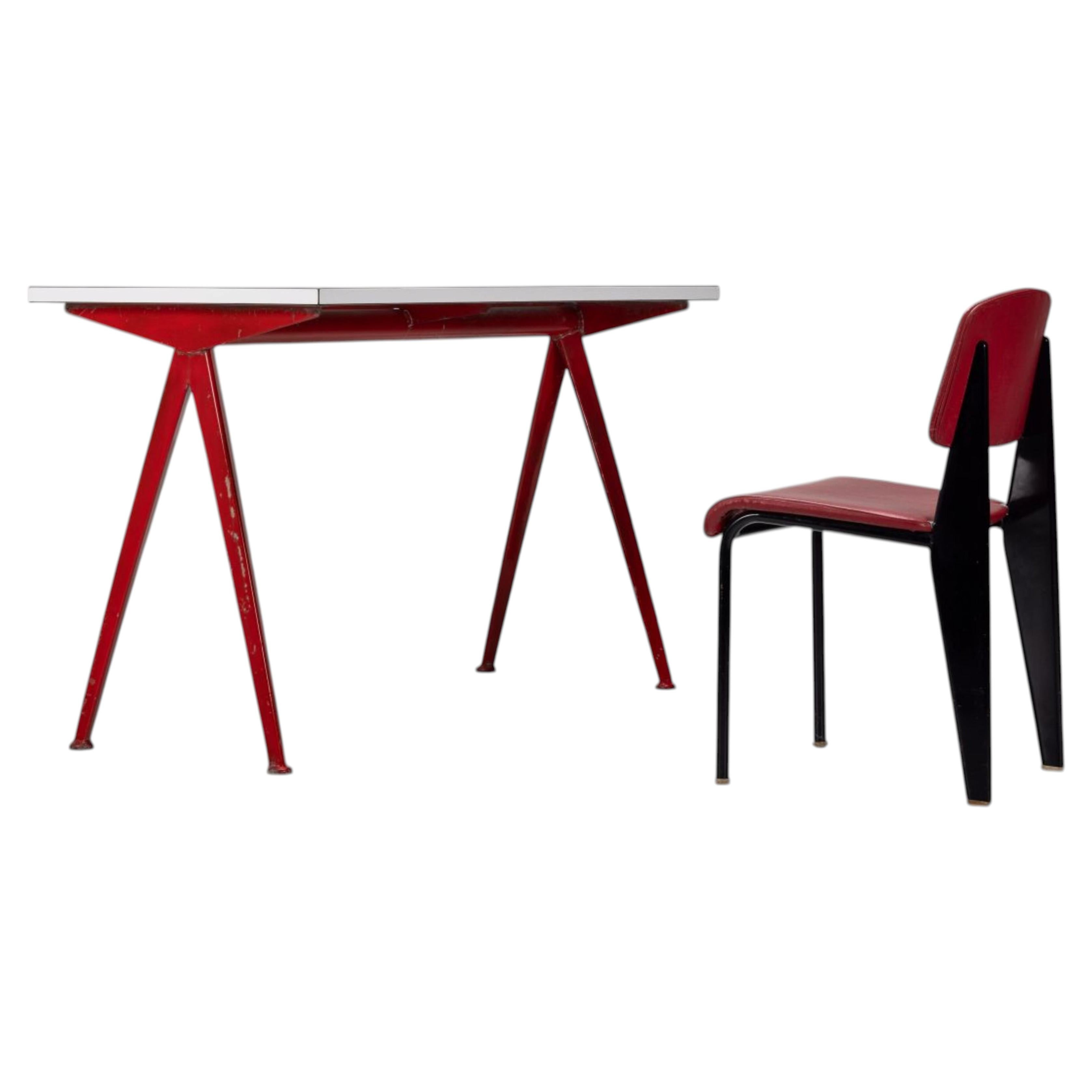 Jean Prouvé 512 compas table red France 1953