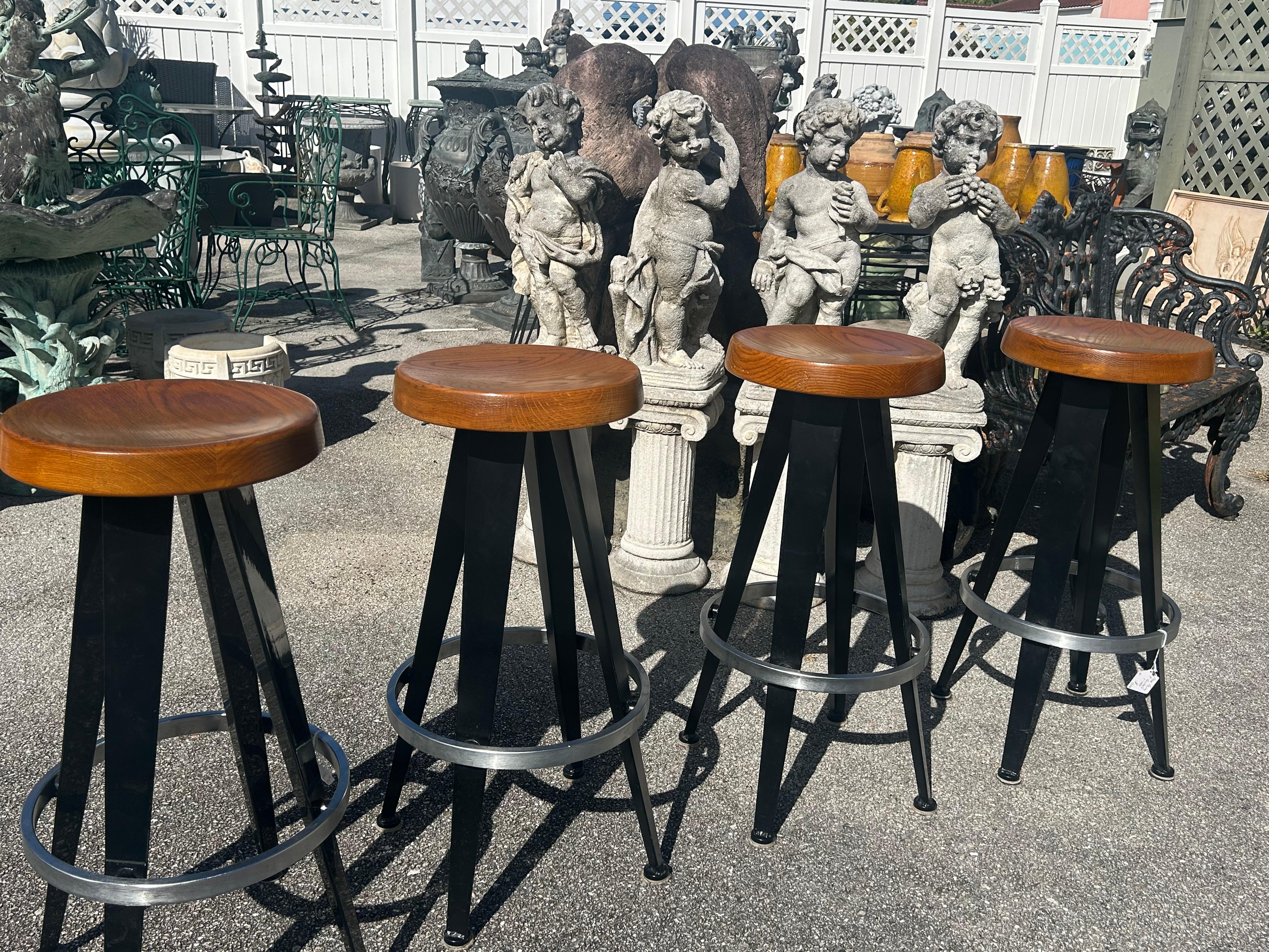 Jean Prouve after. Four modernist barstools. In Good Condition In West Palm Beach, FL