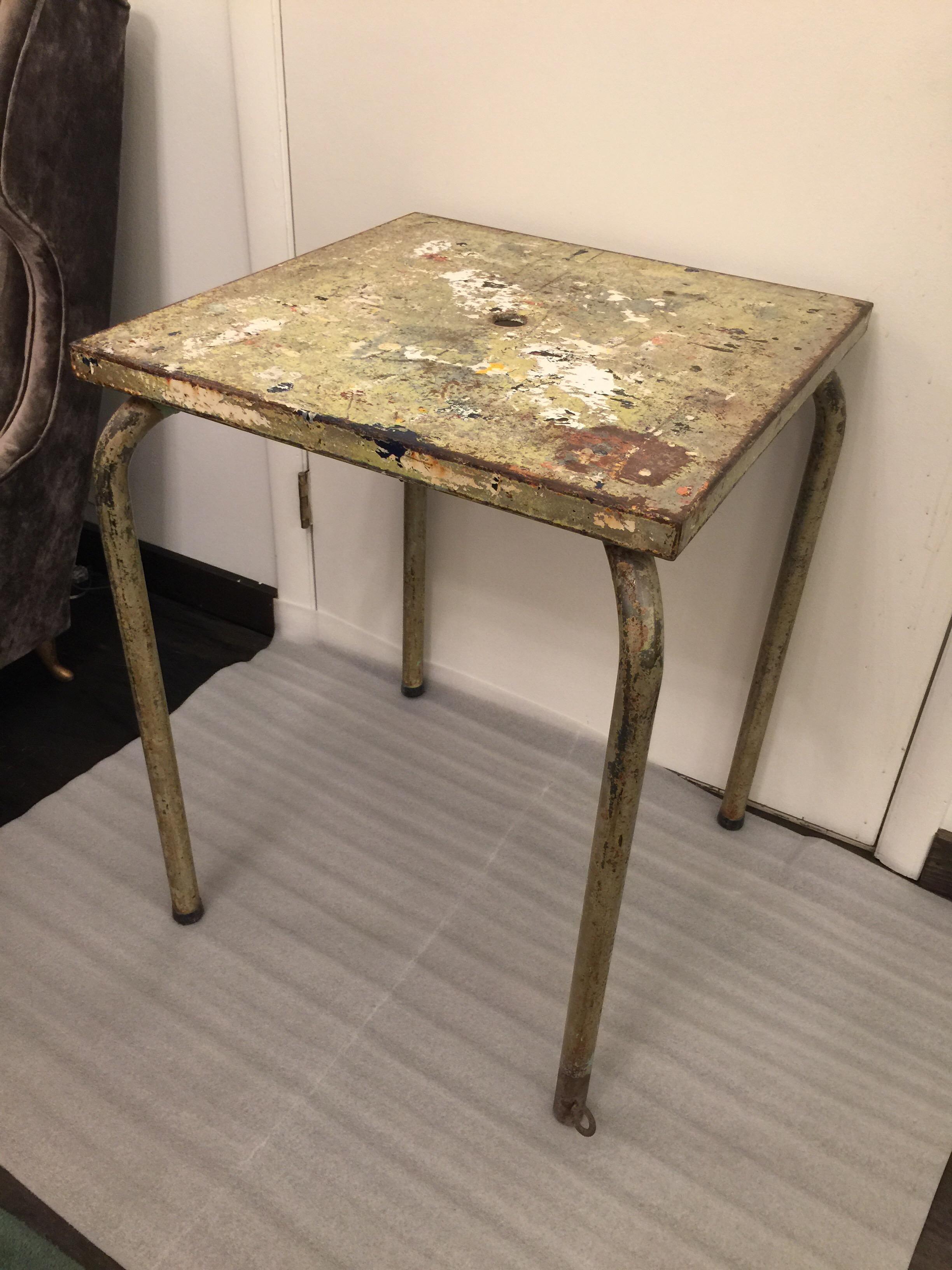 Industrial Jean Prouve Attributed Cafe Metal Table in Green