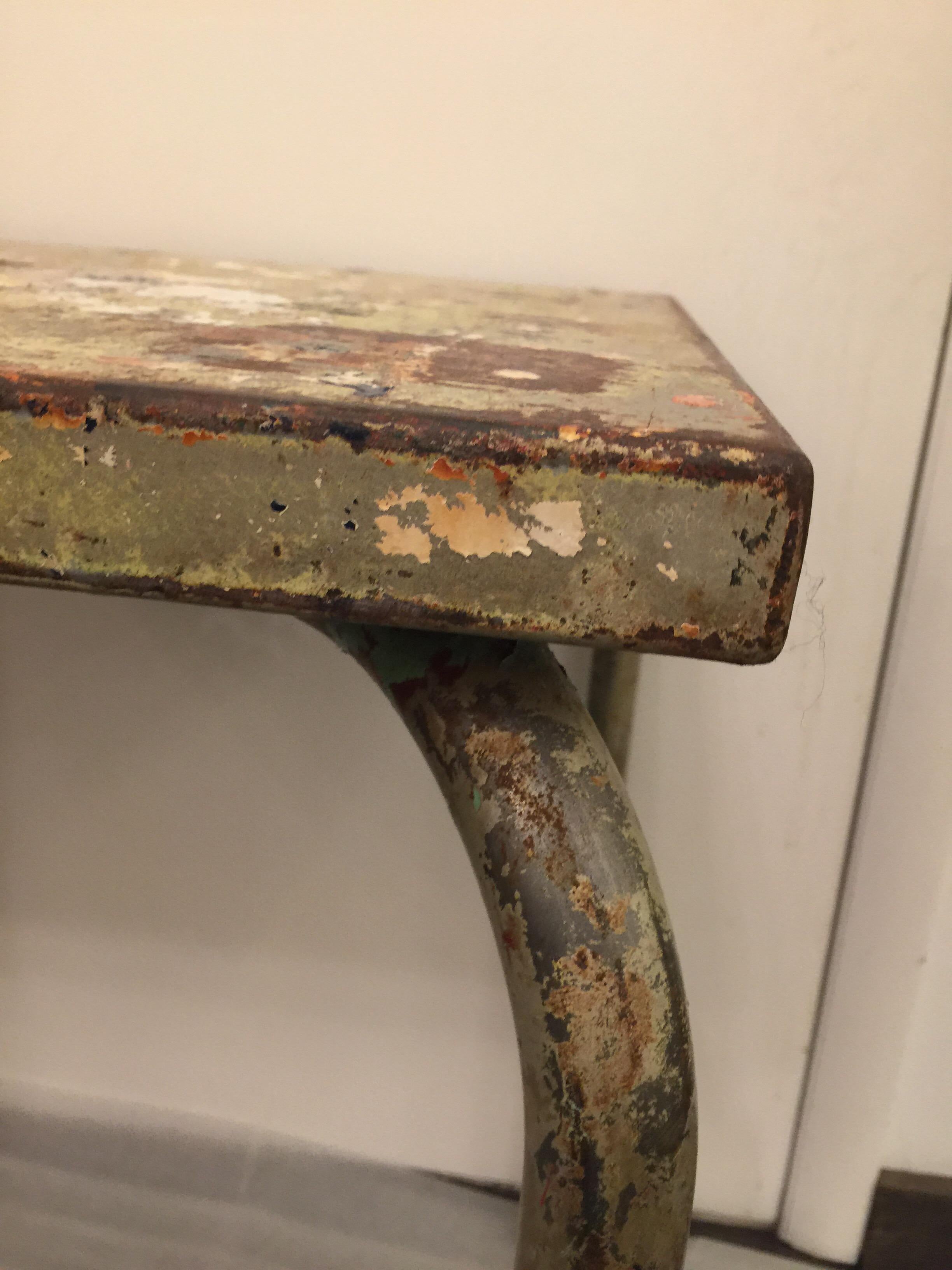 French Jean Prouve Attributed Cafe Metal Table in Green