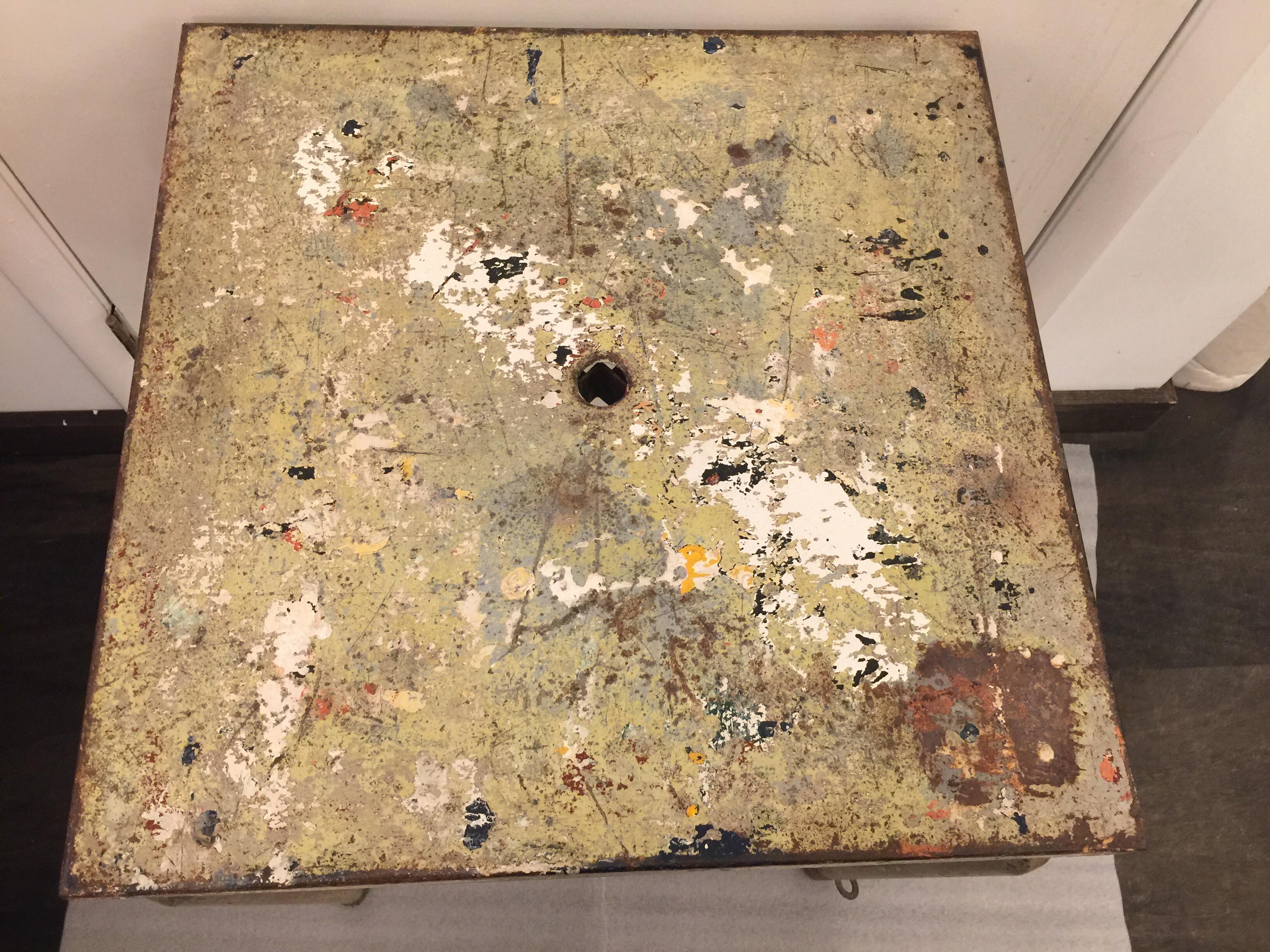 Painted Jean Prouve Attributed Cafe Metal Table in Green