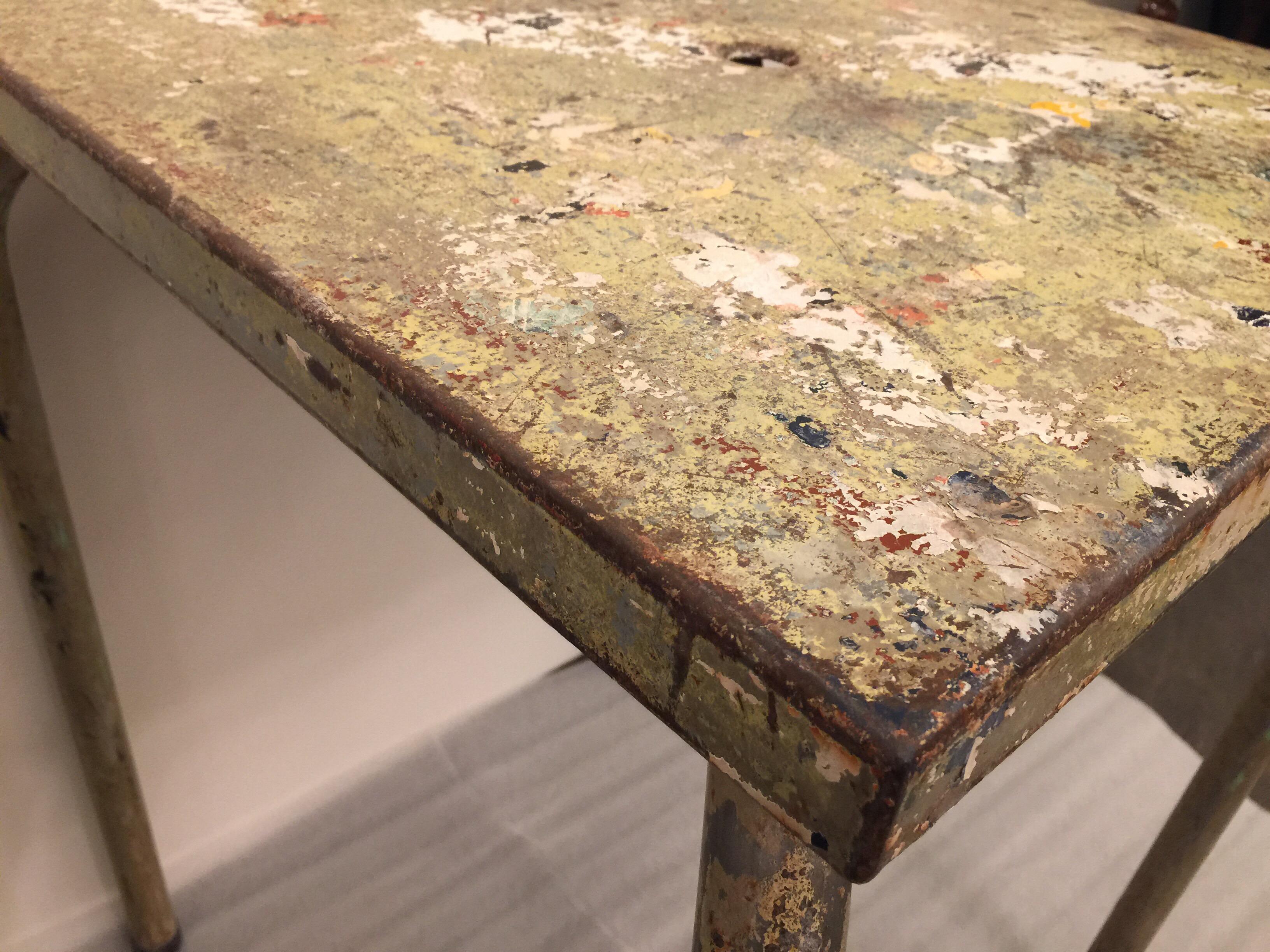 Jean Prouve Attributed Cafe Metal Table in Green In Good Condition In North Miami, FL