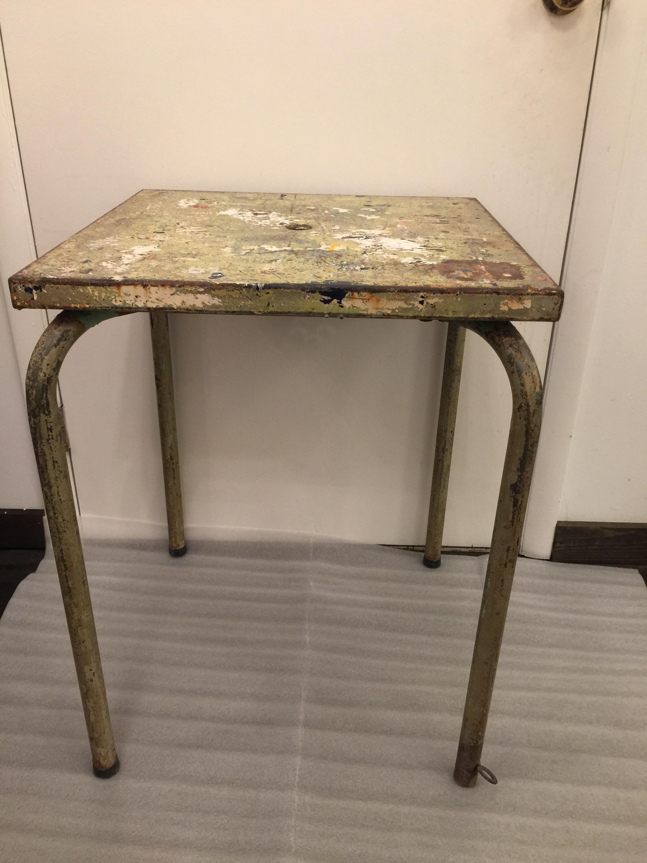 Mid-20th Century Jean Prouve Attributed Cafe Metal Table in Green