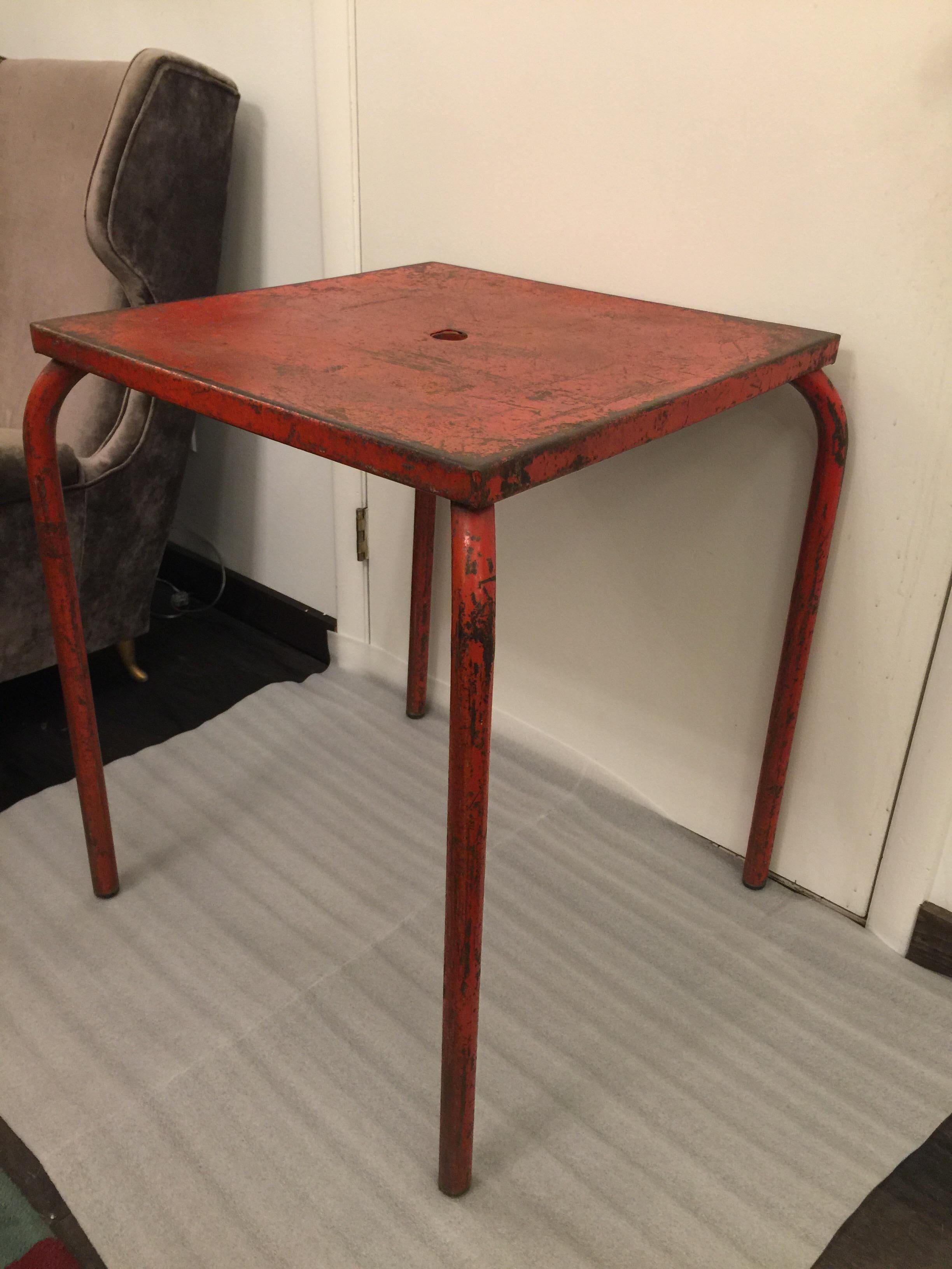 Industrial Jean Prouvé Attributed Cafe Metal Table in Original Red