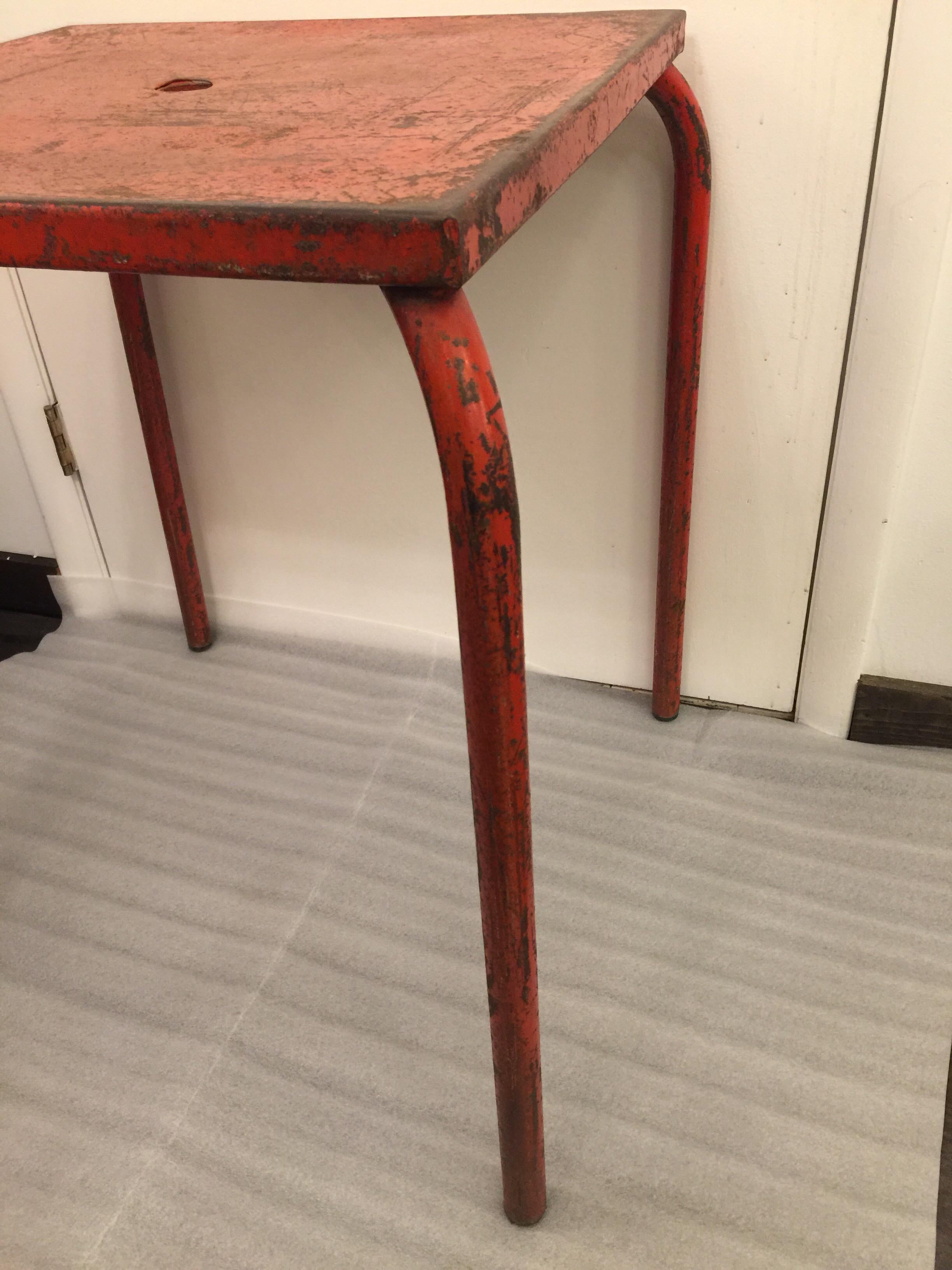 Painted Jean Prouvé Attributed Cafe Metal Table in Original Red