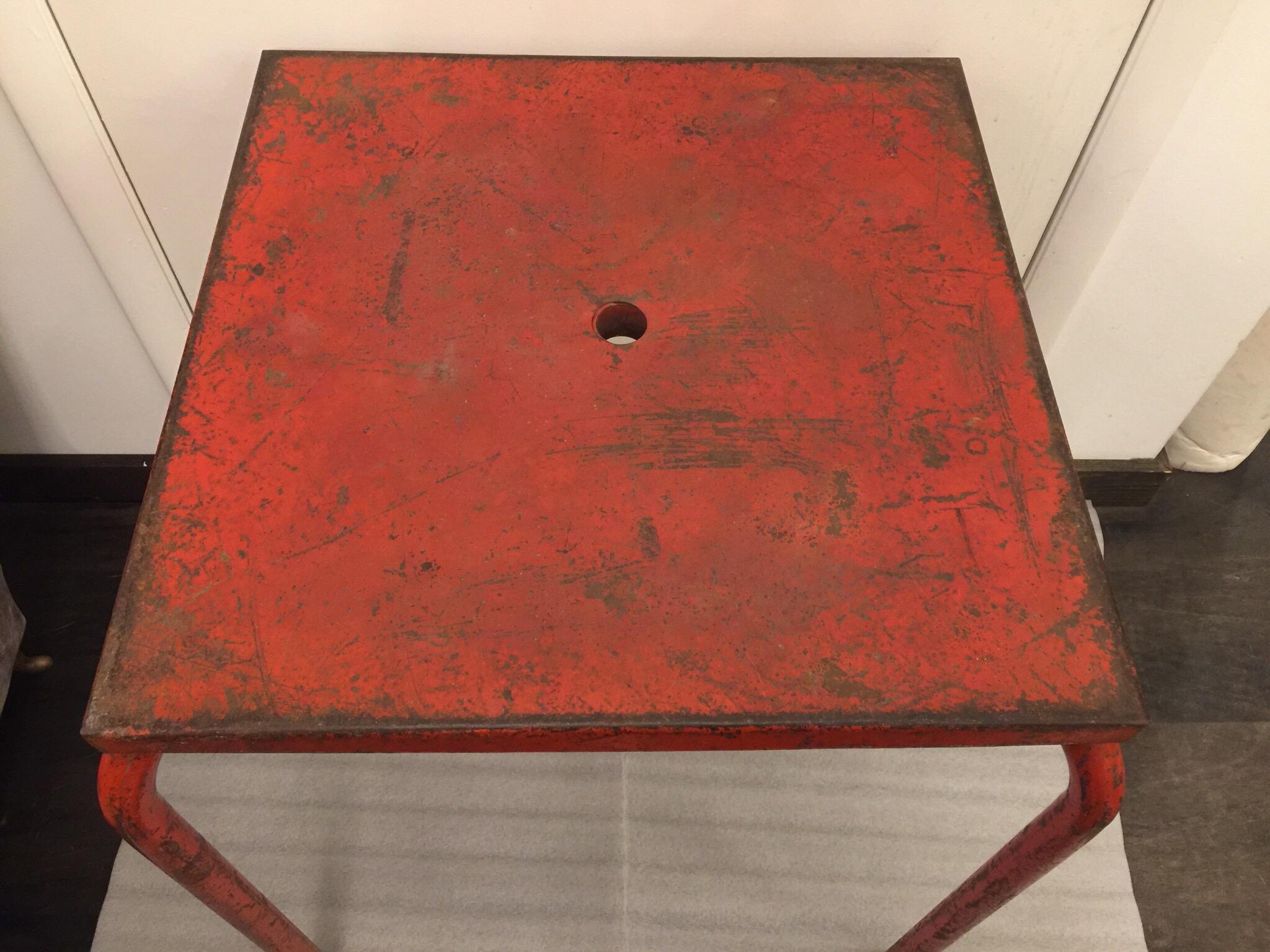Jean Prouvé Attributed Cafe Metal Table in Original Red In Good Condition In East Hampton, NY