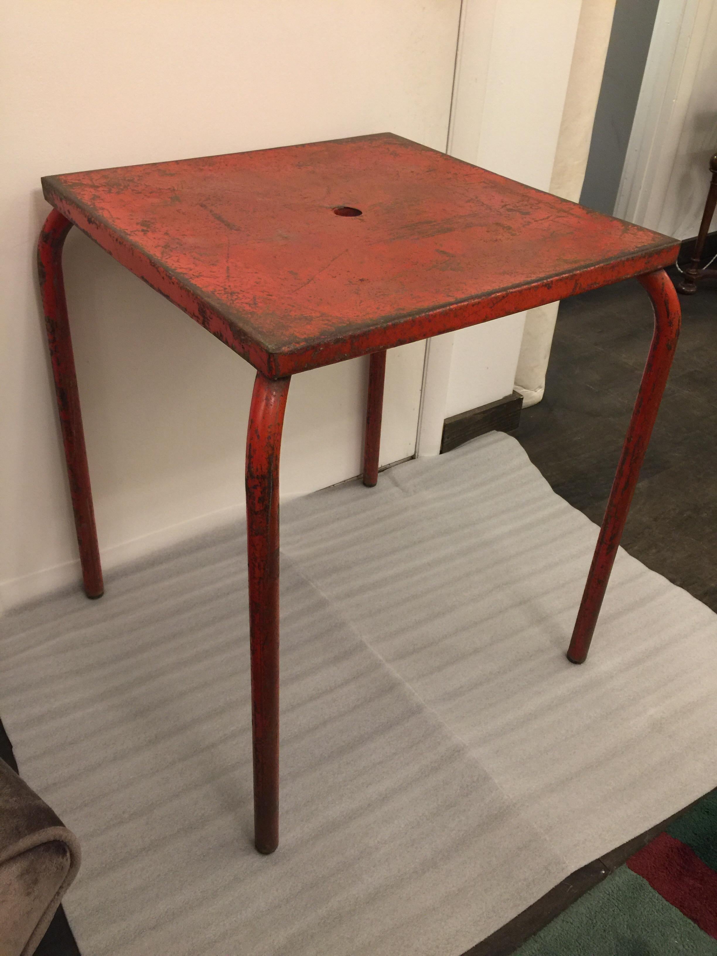 Mid-20th Century Jean Prouvé Attributed Cafe Metal Table in Original Red