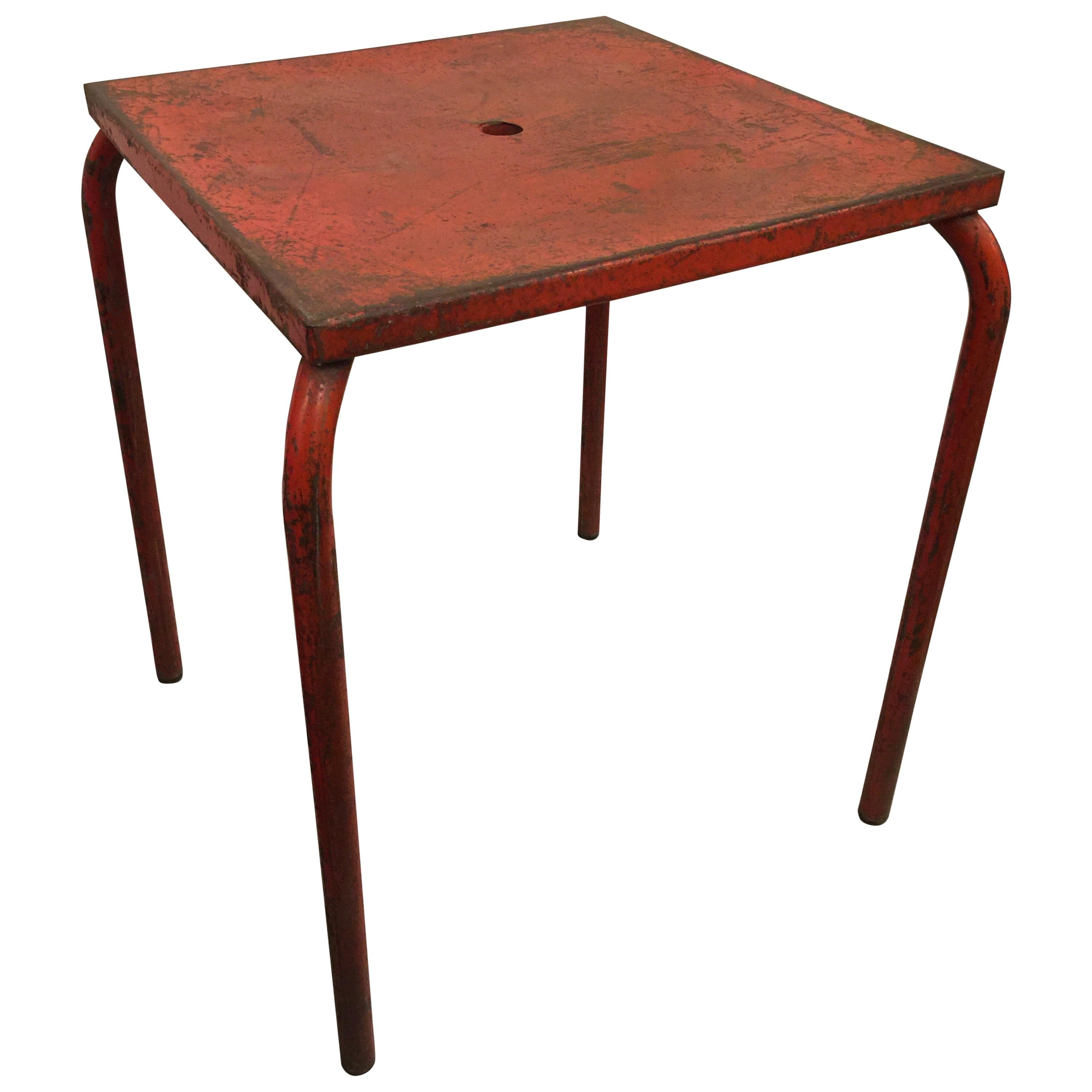 Jean Prouvé Attributed Cafe Metal Table in Original Red
