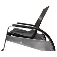 Jean Prouvé black leather Fauteuil de Grand Repos D80 Lounge Chair Steel 1981