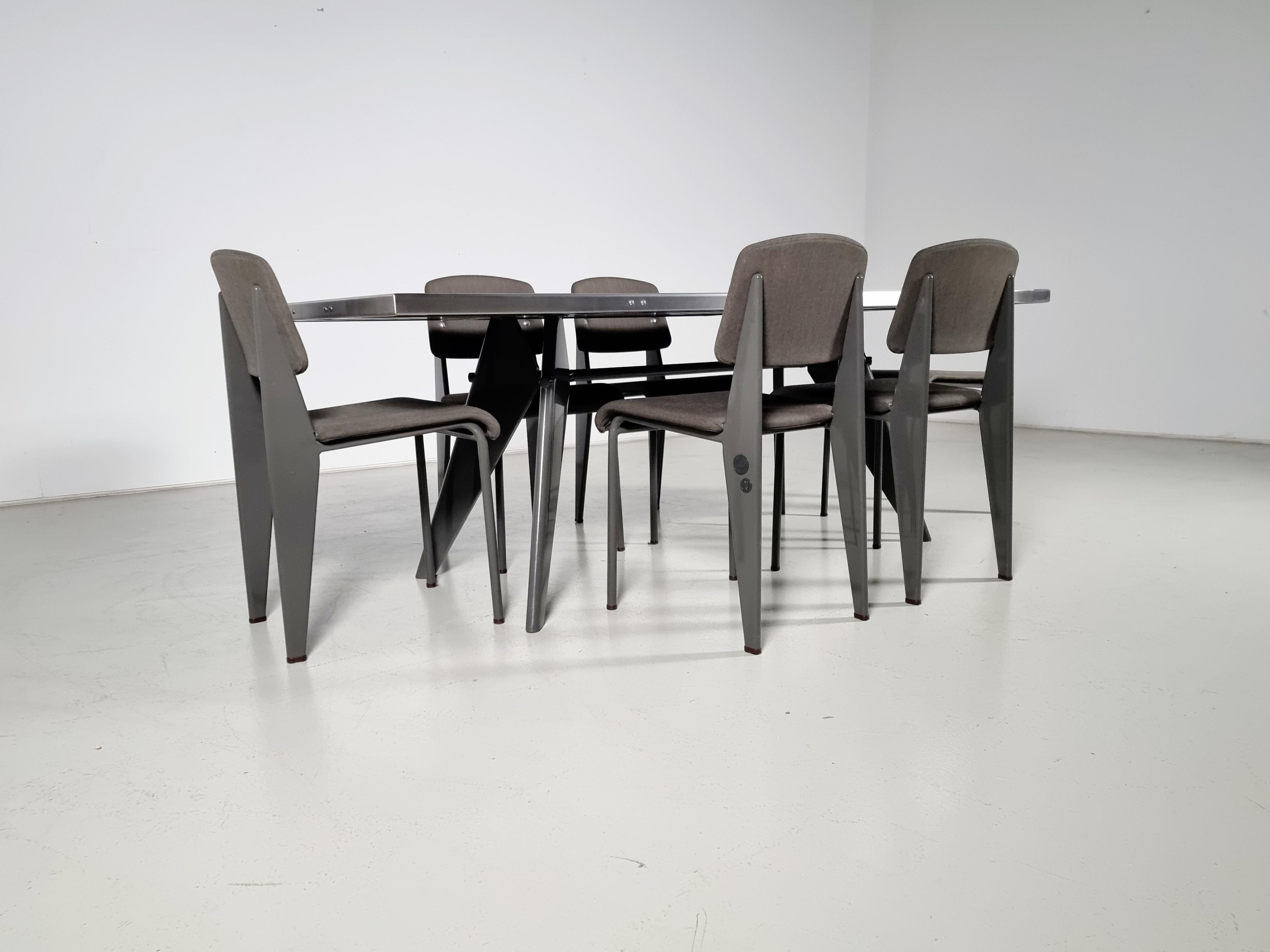 2011 Jean Prouvé by G-Star Raw for Vitra S.A.M. Tropique table with matching standard chairs. This limited edition table was only produced in this version for one year in 2011. Other reissues have different finishes and tops. This one is tagged