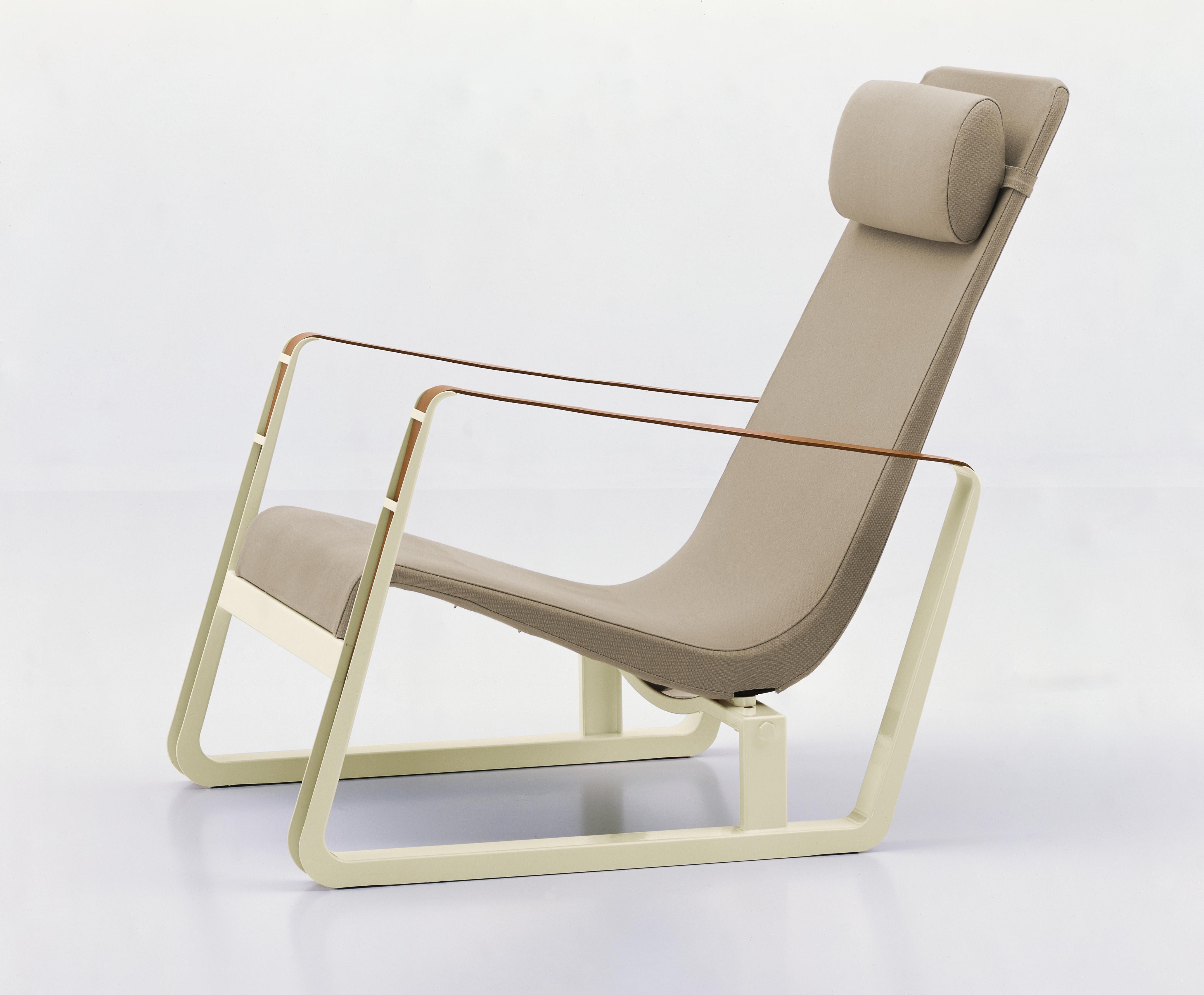 Jean Prouvé Cité Chair in Beige & Ecru for Vitra. The Cité armchair is an early masterpiece by the French designer and engineer Jean Prouvé. Originally designed in 1930 to furnish the student residence halls at the Cité Universitaire in Nancy,