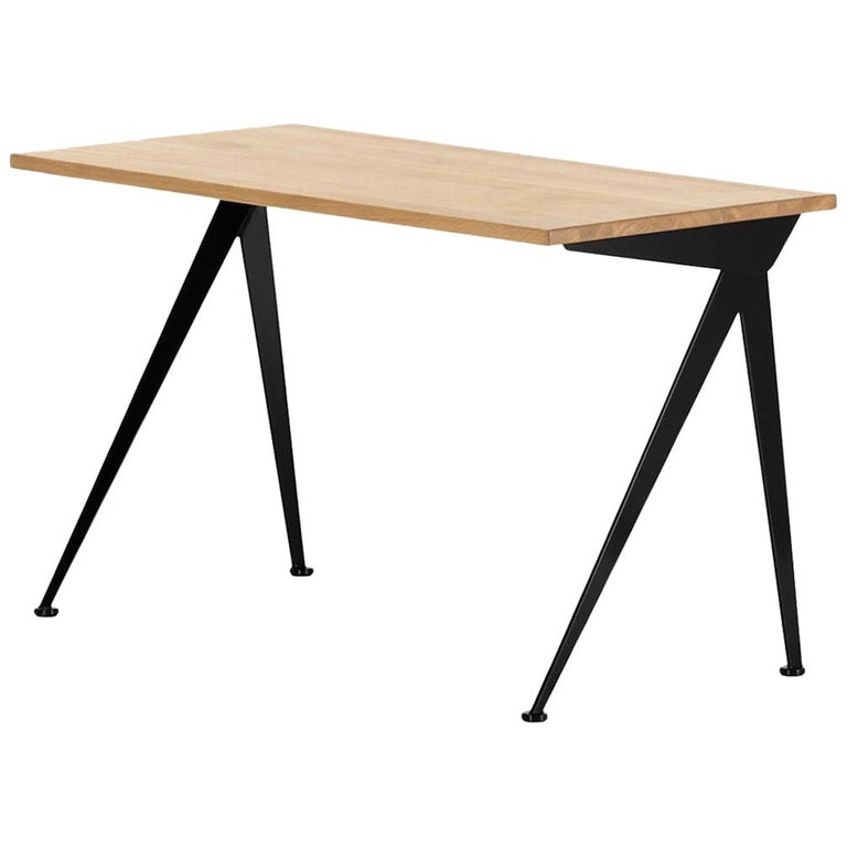 Jean Prouvé Compas Direction Desk in Natural Oak and Black Metal for Vitra For Sale