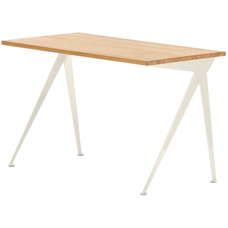 Jean Prouvé Compas Direction Desk in Natural Oak and Ecru White Metal