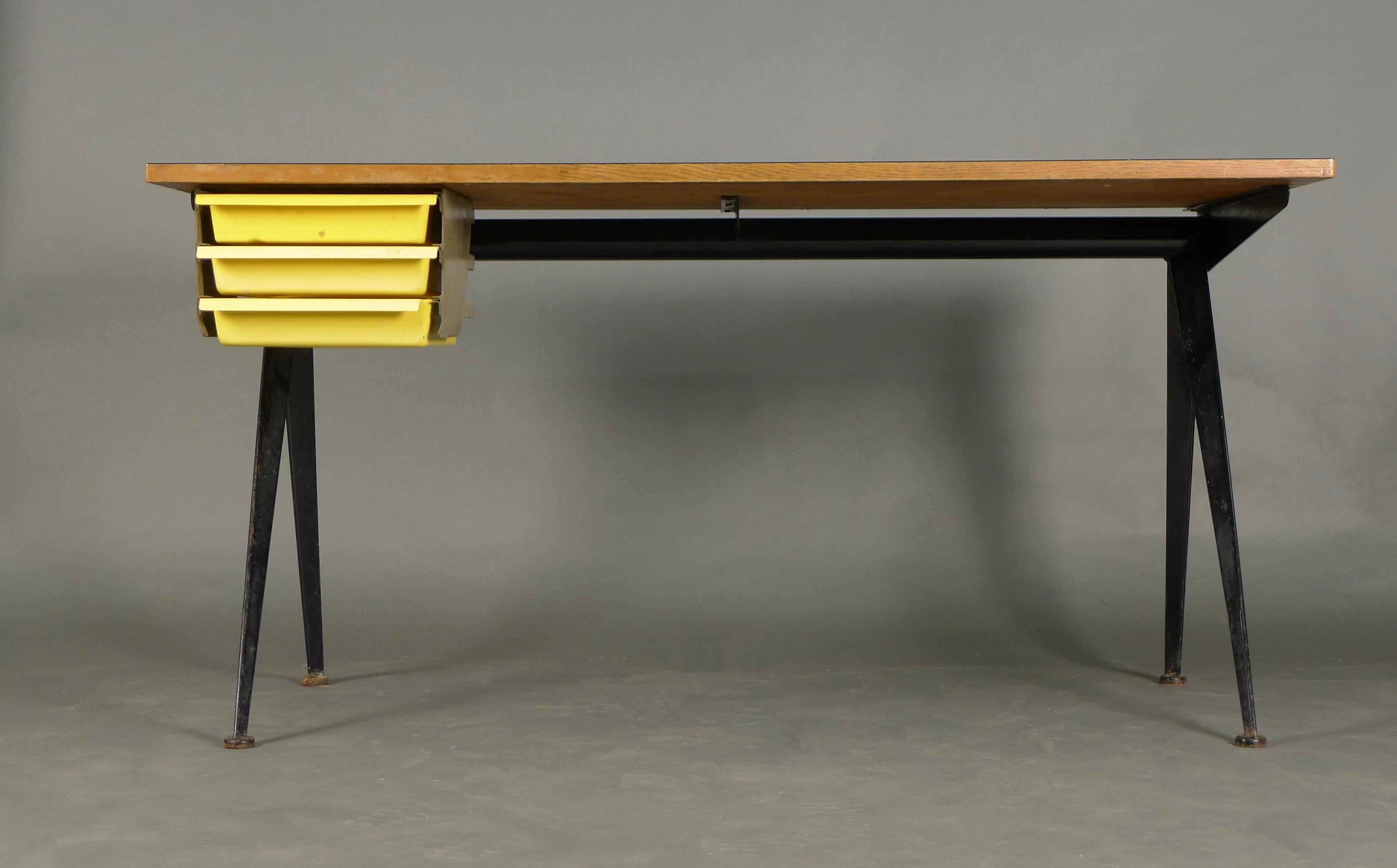Mid-Century Modern Jean Prouve Compas Writing Desk, with original Perriand drawers, circa 1950 For Sale