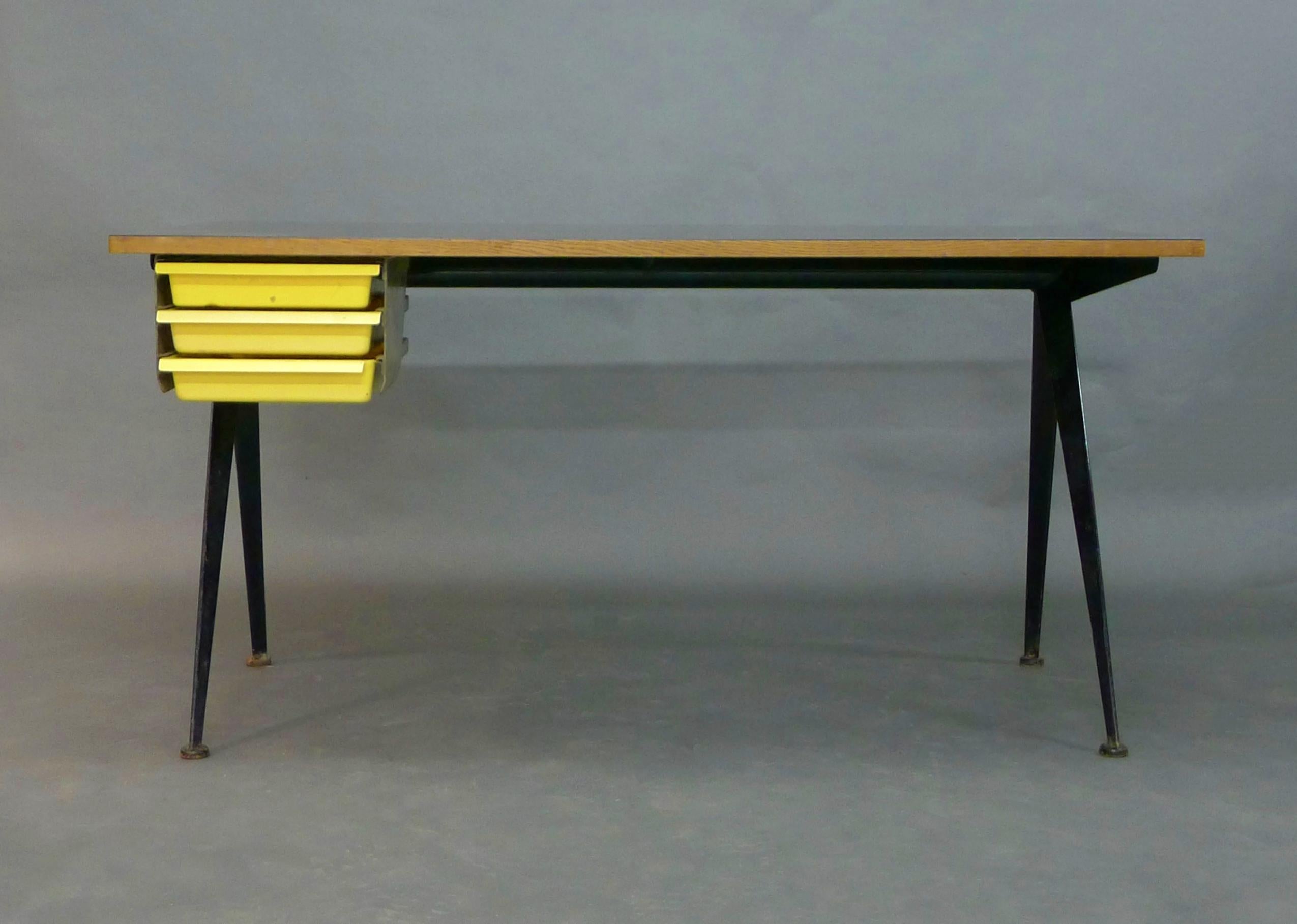 French Jean Prouve Compas Writing Desk, with original Perriand drawers, circa 1950 For Sale