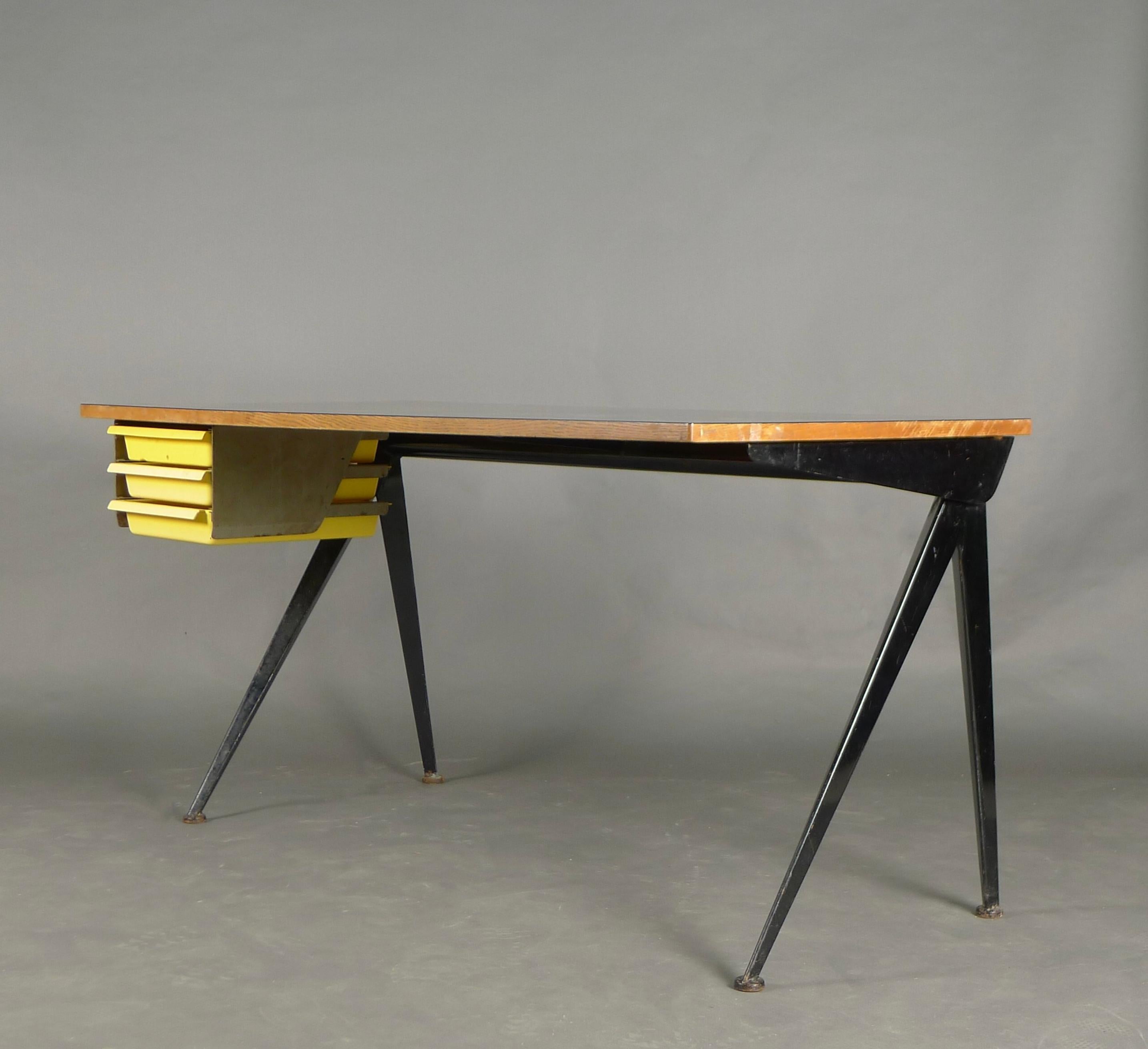 Jean Prouve Compas Writing Desk, with original Perriand drawers, circa 1950 In Good Condition For Sale In Wargrave, Berkshire