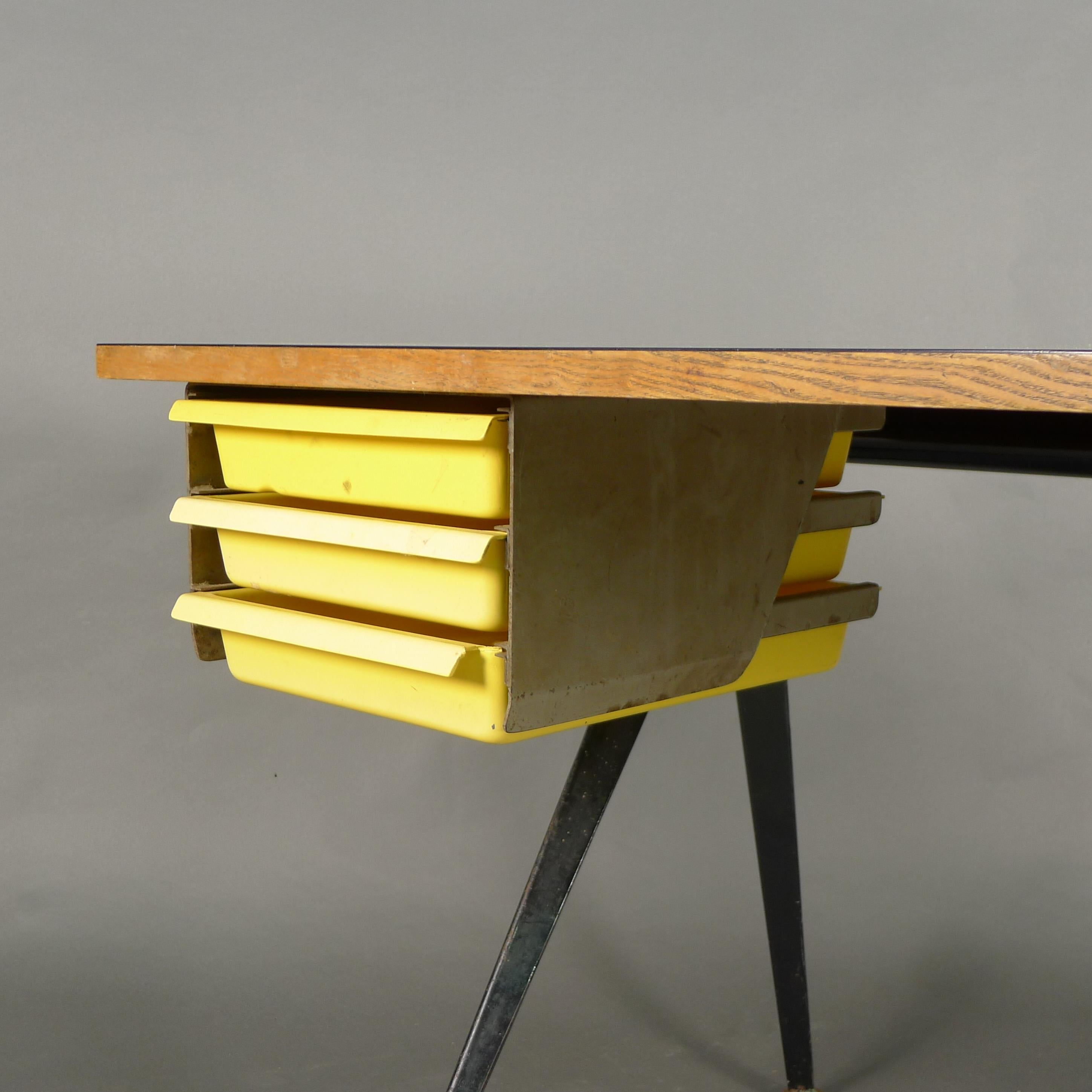 Mid-20th Century Jean Prouve Compas Writing Desk, with original Perriand drawers, circa 1950 For Sale