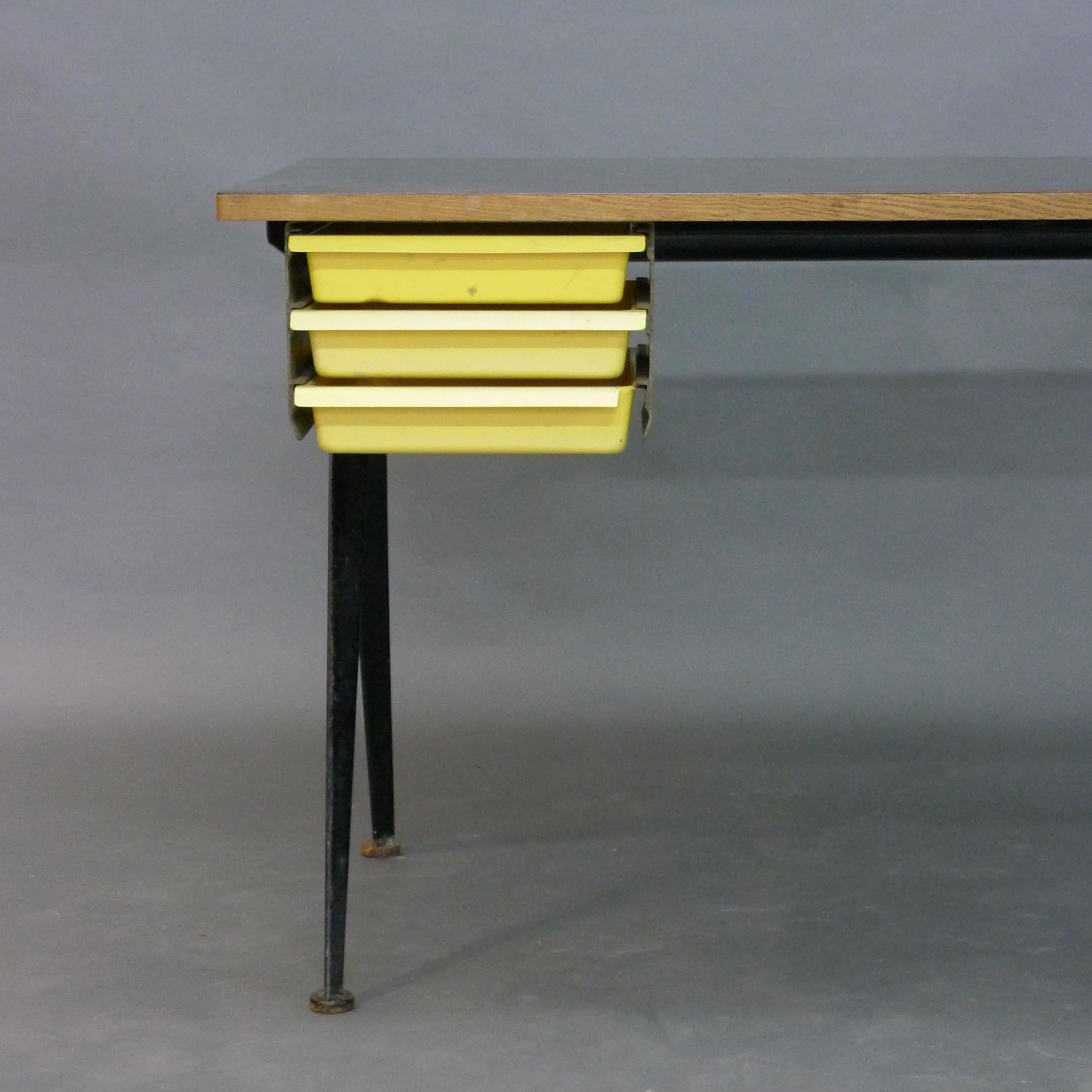 Steel Jean Prouve Compas Writing Desk, with original Perriand drawers, circa 1950 For Sale