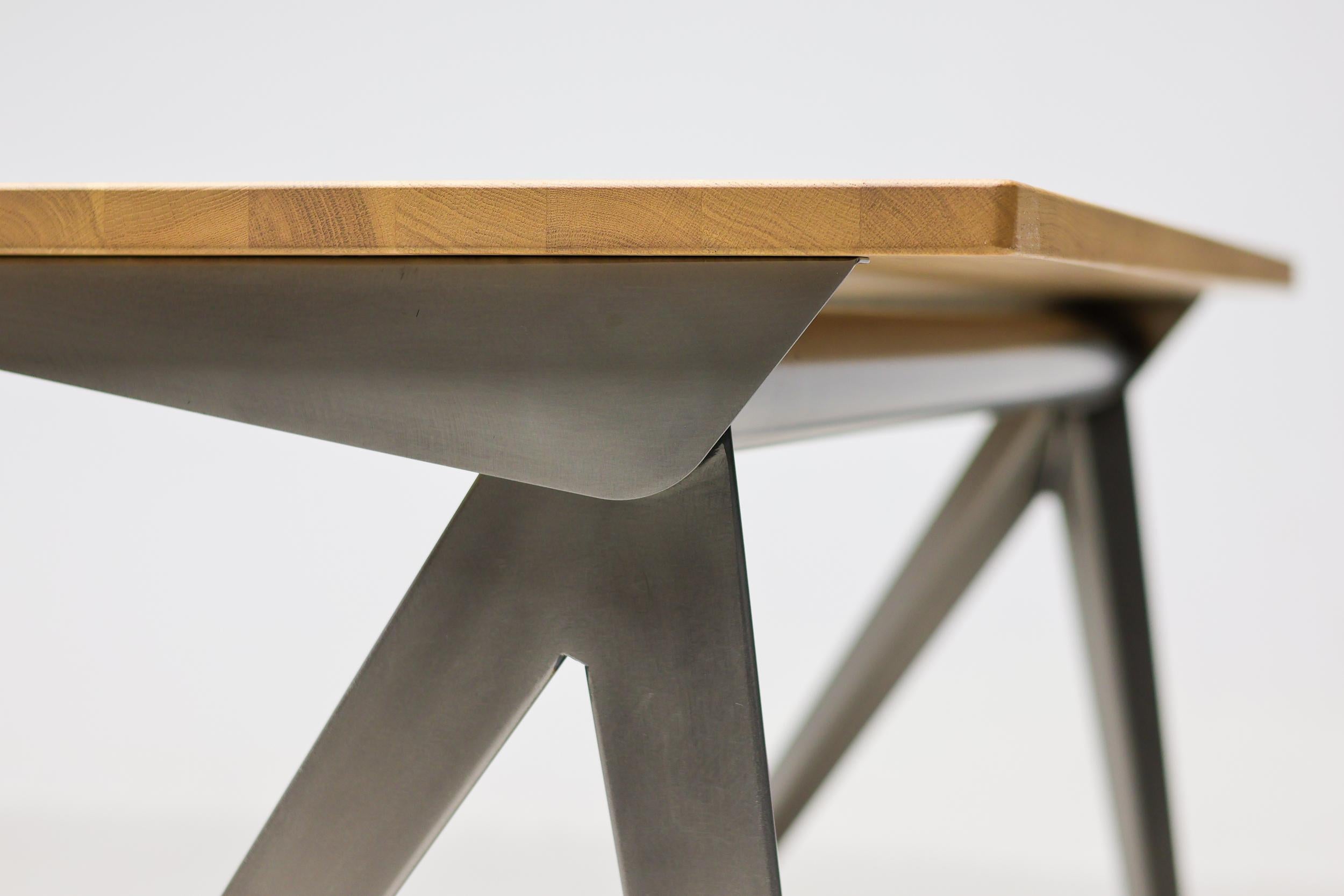 Industrial Jean Prouvé Compass Direction Desk Limited RAW Steel and Natural Oak by Vitra