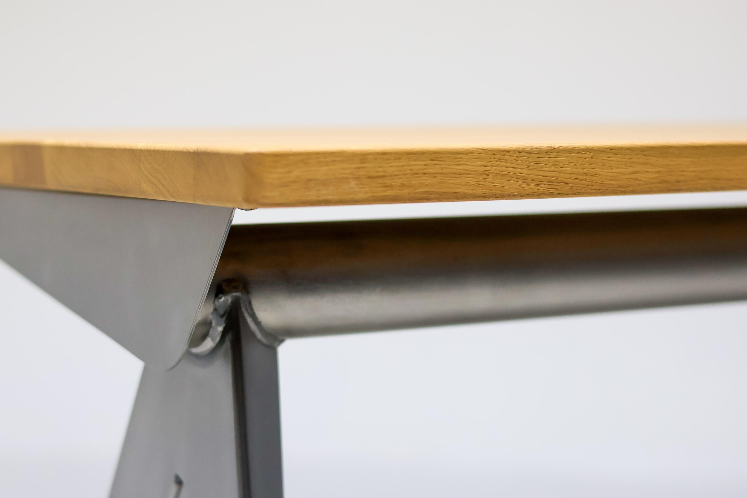 French Jean Prouvé Compass Direction Desk Limited RAW Steel and Natural Oak by Vitra For Sale