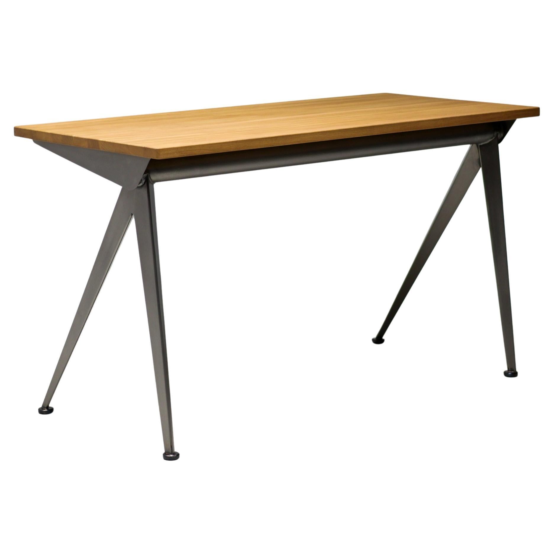 Jean Prouvé Compass Direction Desk Limited RAW Steel and Natural Oak by Vitra For Sale
