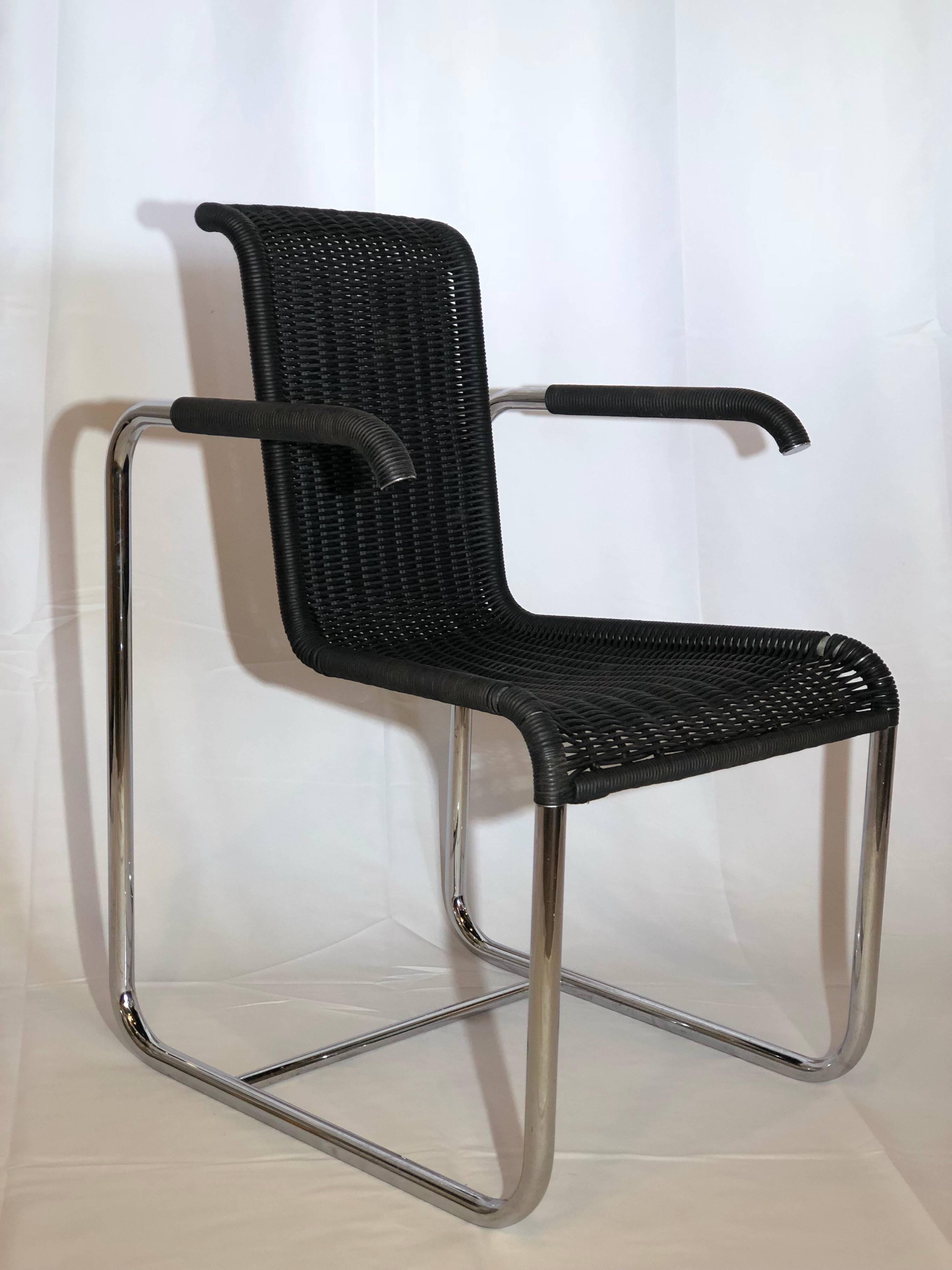 Jean Prouvé D20 Stainless Steel Leather Wicker Chairs for Tecta, Germany, 1980s For Sale 4