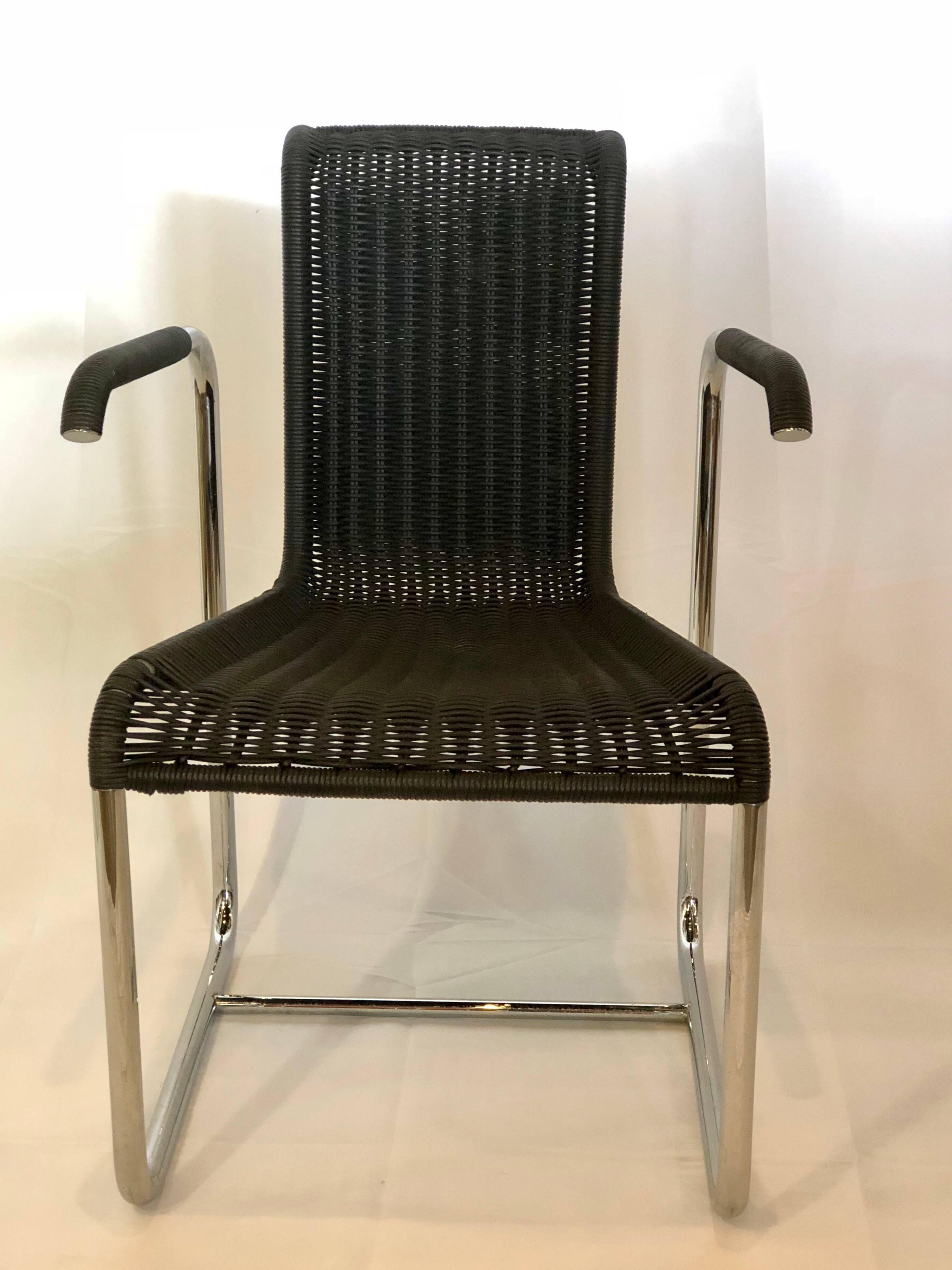 Thank you for looking at my Jean Prouvé D20 stainless steel leather wicker chair that has been reproduced by Tecta who is a Furniture Company based in Germany. Beautifully made and very comfortable this black leather hand-braided wicker is a perfect