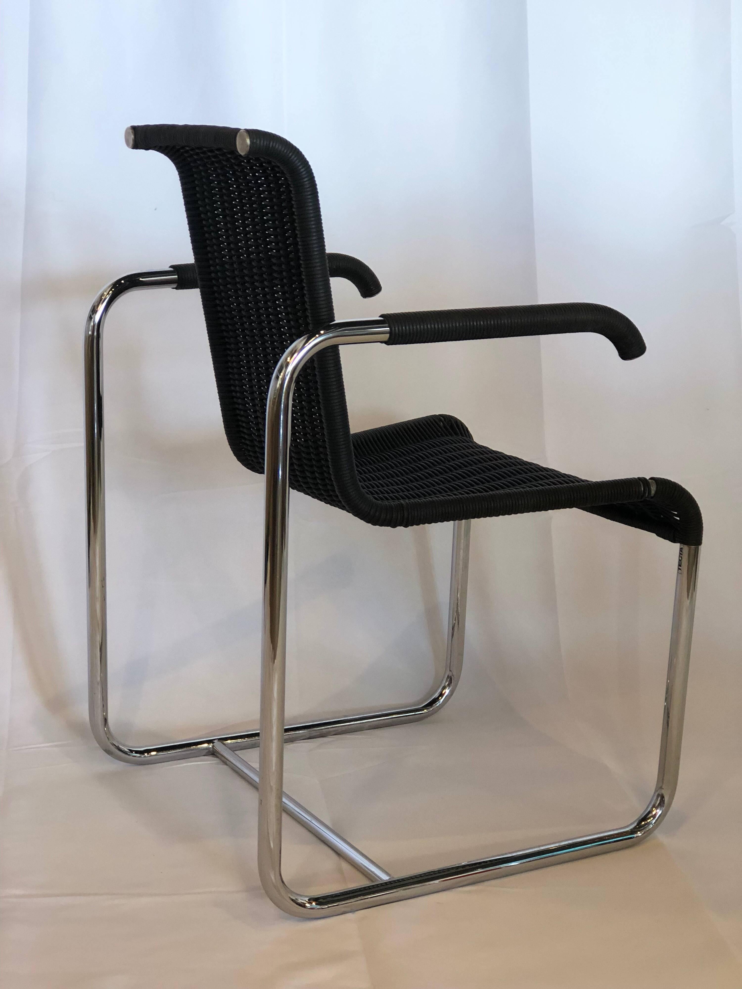 Hand-Woven Jean Prouvé D20 Stainless Steel Leather Wicker Chairs for Tecta, Germany, 1980s For Sale