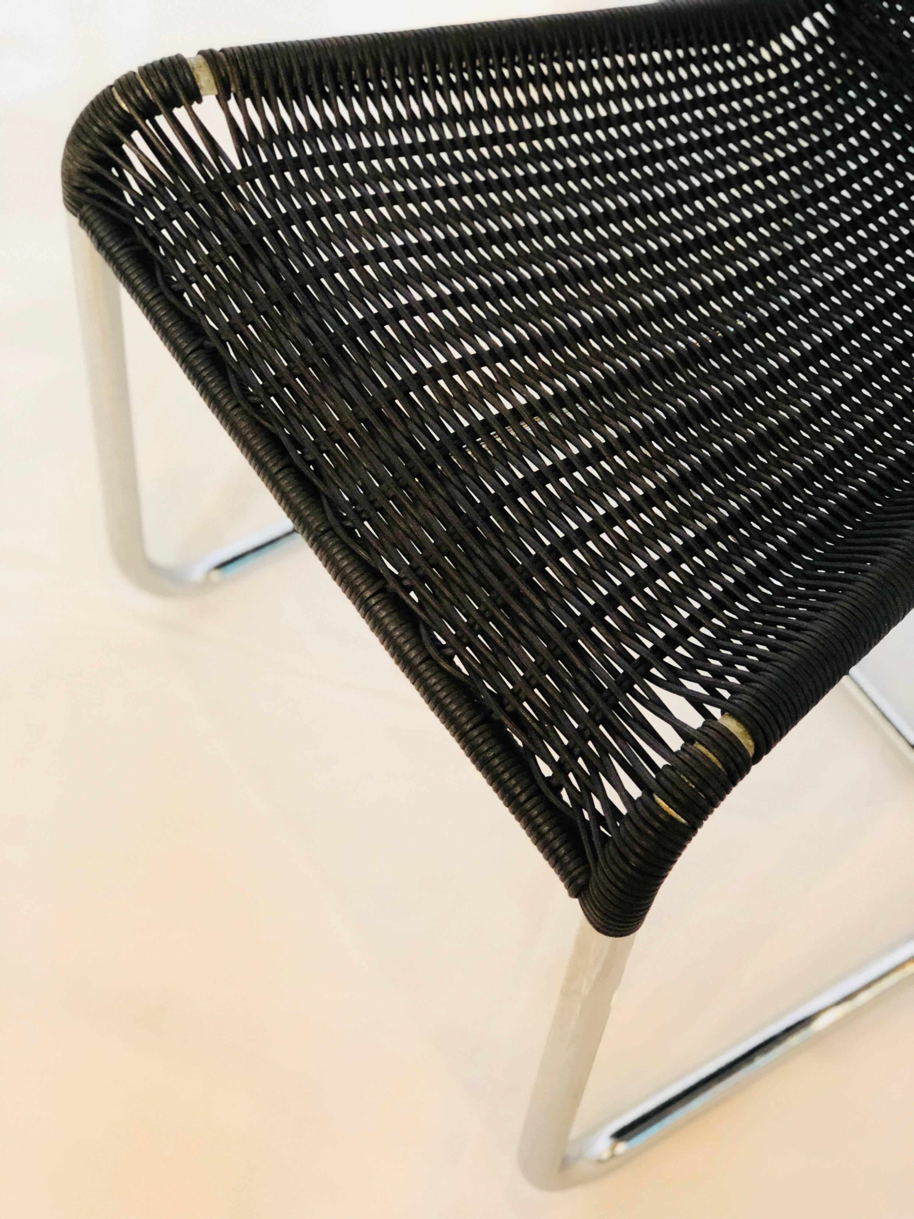 Jean Prouvé D20 Stainless Steel Leather Wicker Chairs for Tecta, Germany, 1980s In Good Condition For Sale In Miami, FL
