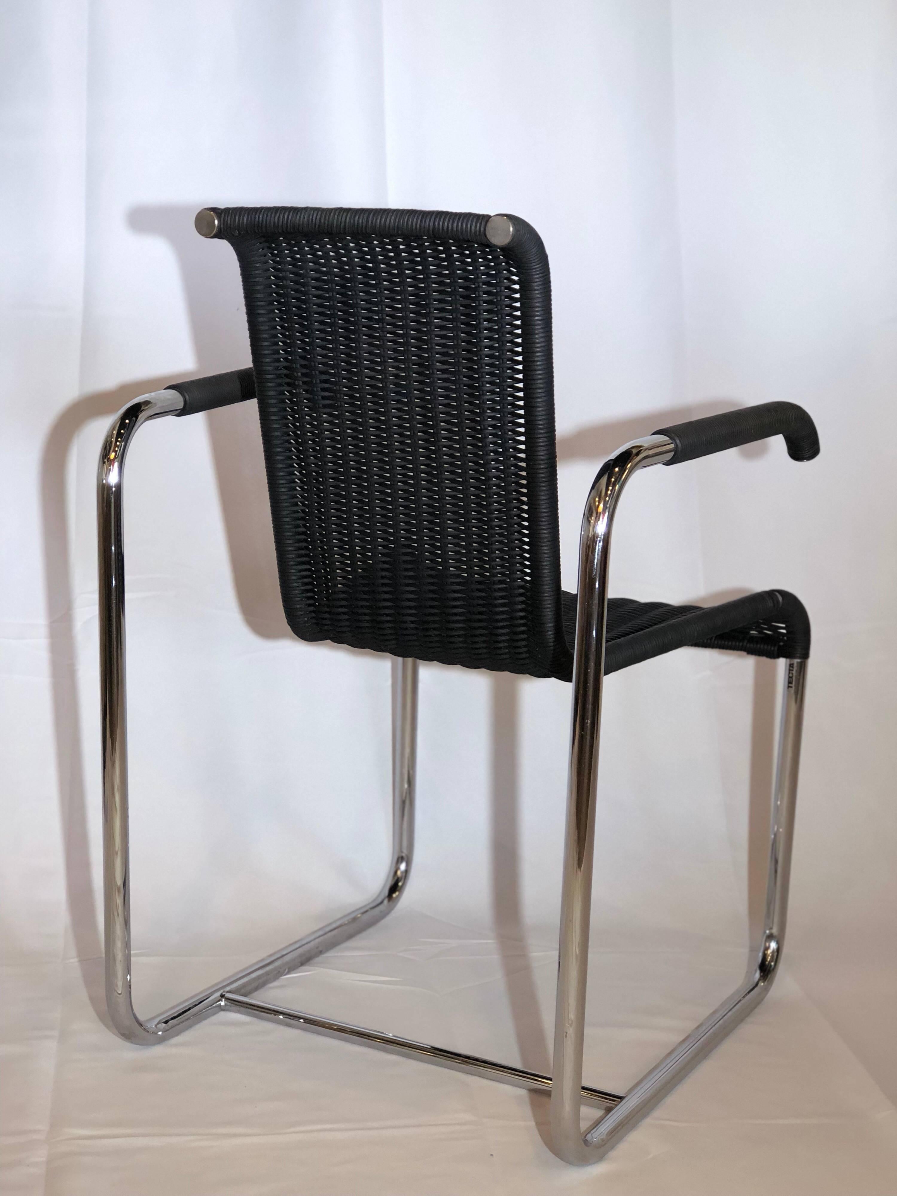 Jean Prouvé D20 Stainless Steel Leather Wicker Chairs for Tecta, Germany, 1980s For Sale 2