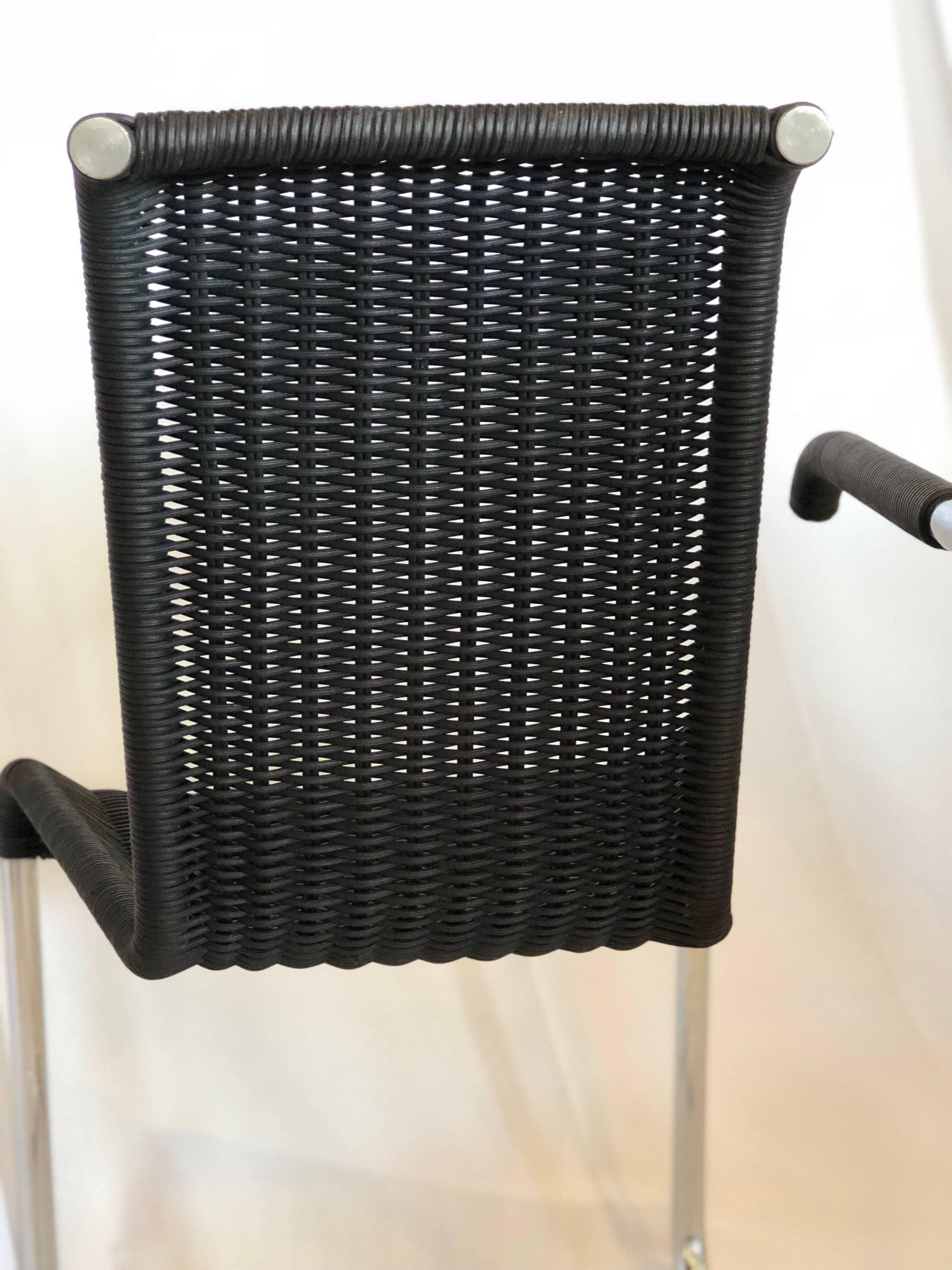 Jean Prouvé D20 Stainless Steel Leather Wicker Chairs for Tecta, Germany, 1980s For Sale 3
