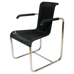 Jean Prouvé D20 Stainless Steel Leather Wicker Chairs for Tecta, Germany, 1980s