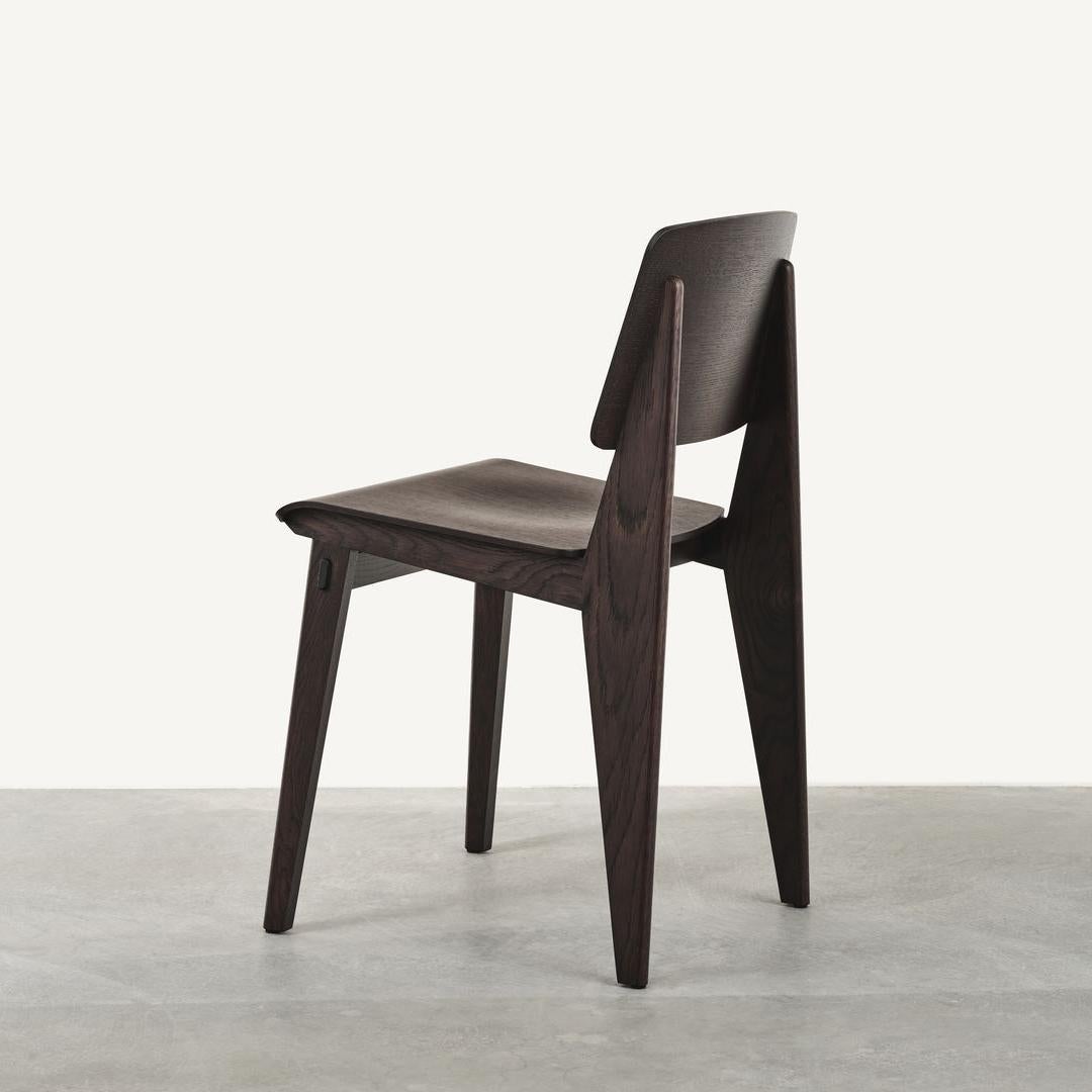 Swiss Jean Prouvé Dark-Stained Oak Chaise Tout Bois Chair by Vitra