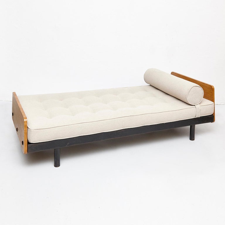 Mid-Century Modern Jean Prouve Daybed in Black Metal and Wood, circa 1950