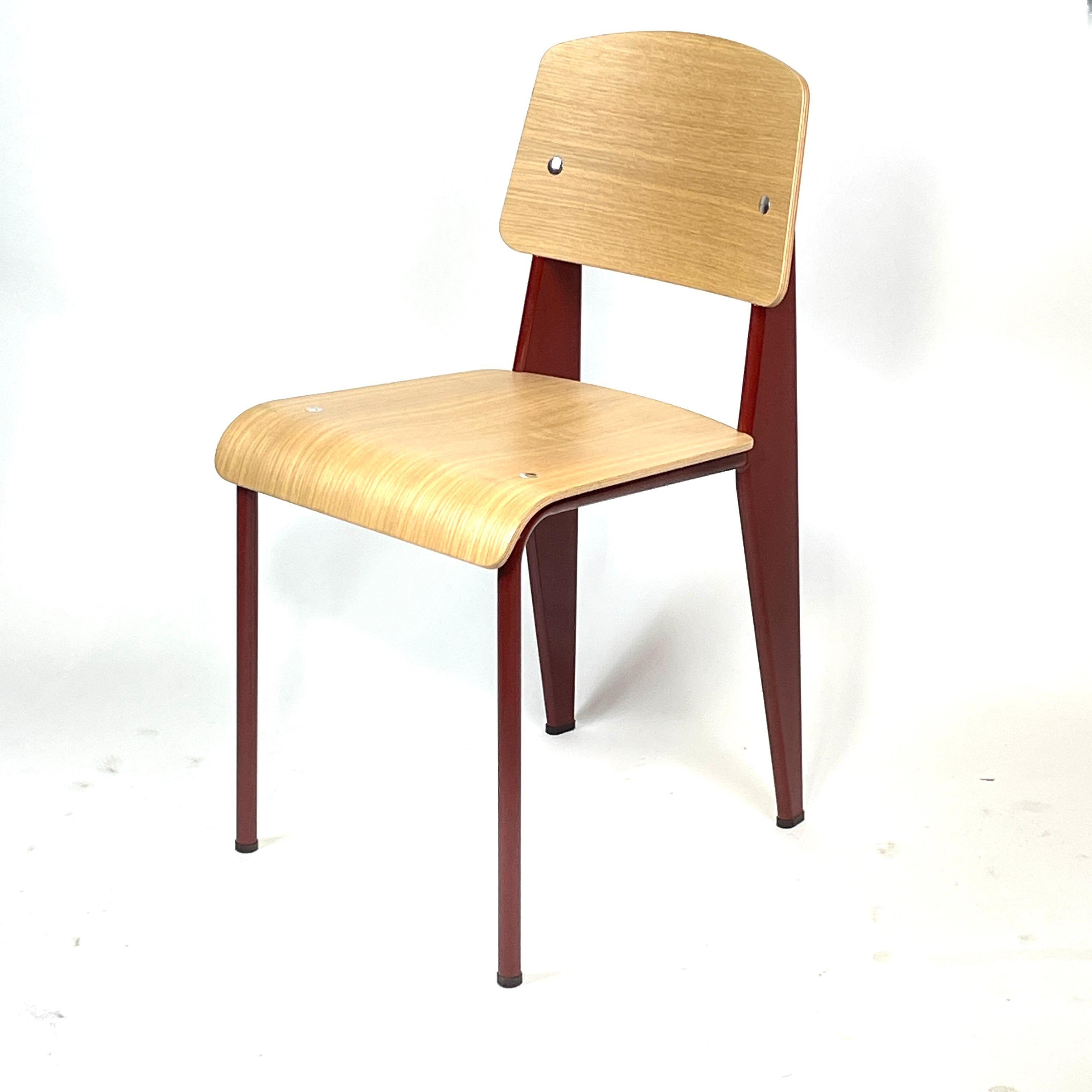 Jean Prouvé Dining Chair Japanese Red Steel and Natural Oak by Vitra (3 avail) 4